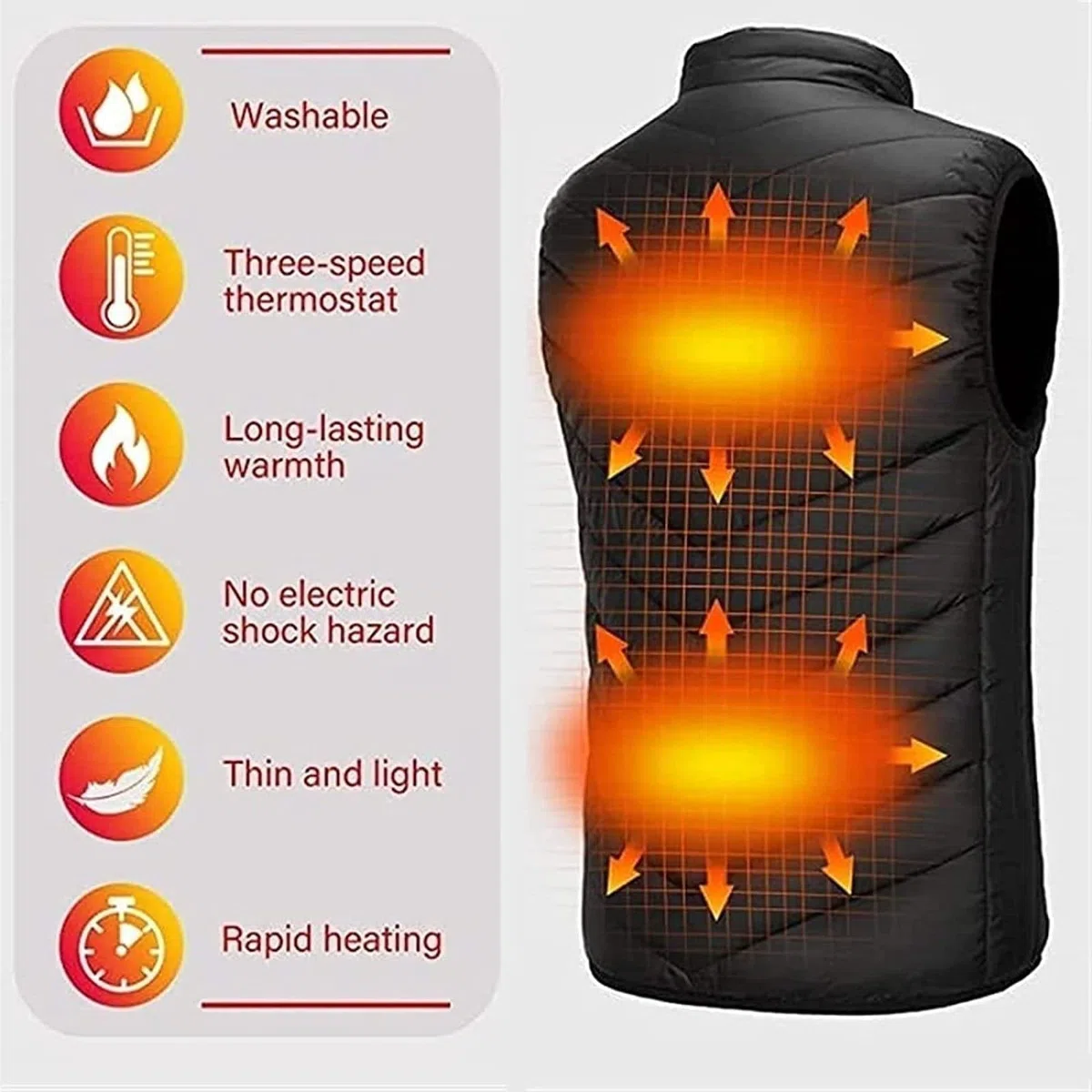 Chaleco calentado para hombre, 11 zonas calentadas, 2 controladores independientes, chaqueta eléctrica ligera USB, Negro, M