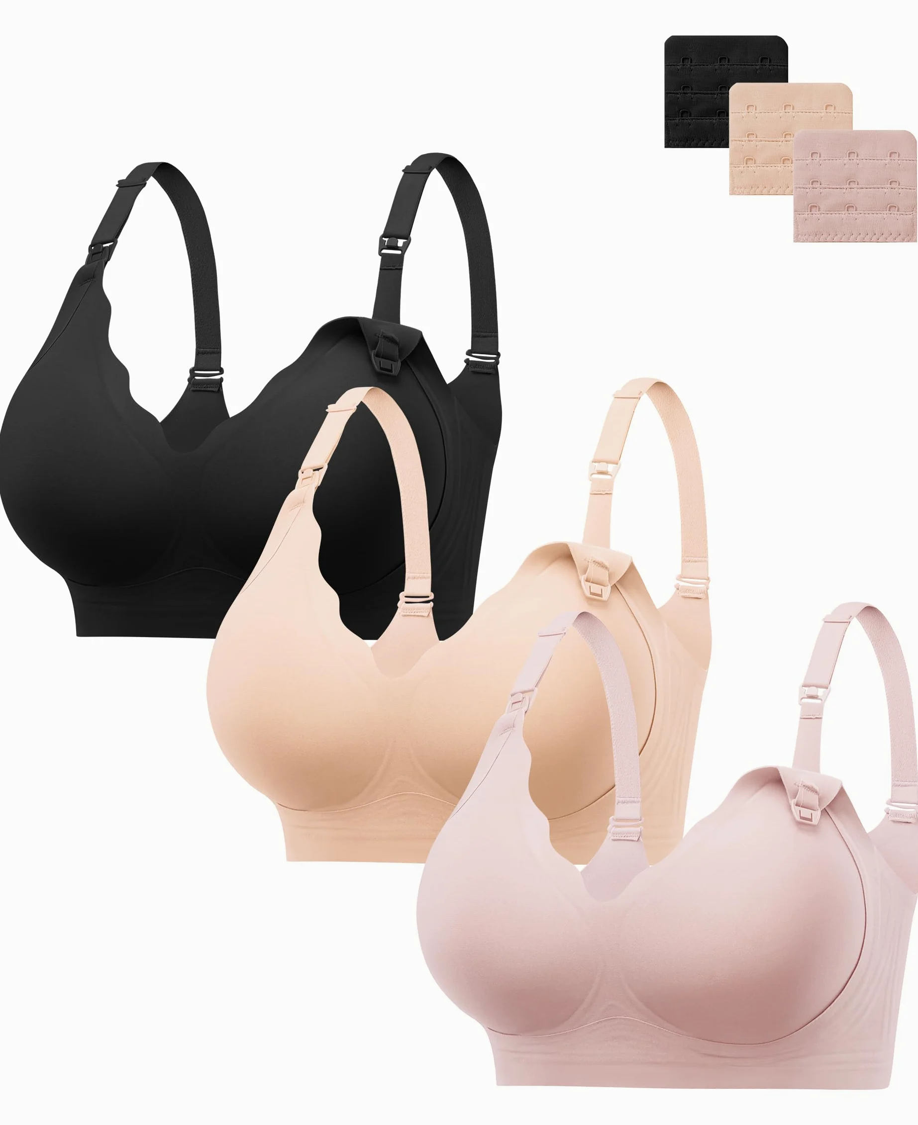 HBselect 3Pack Sujetador Lactancia, Sujetador de Lactancia Sin Costuras | Sujetador de Lactancia Maternidad sin Costuras con Extensiones,Brasier de Maternidad sin Aros para Extracción & Lactancia