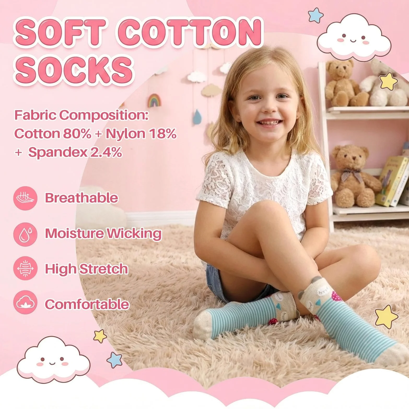 Hellomamma Calcetines antideslizantes de algodón para niños pequeños, calcetines de animales lindos con agarres antideslizantes para niños y niñas