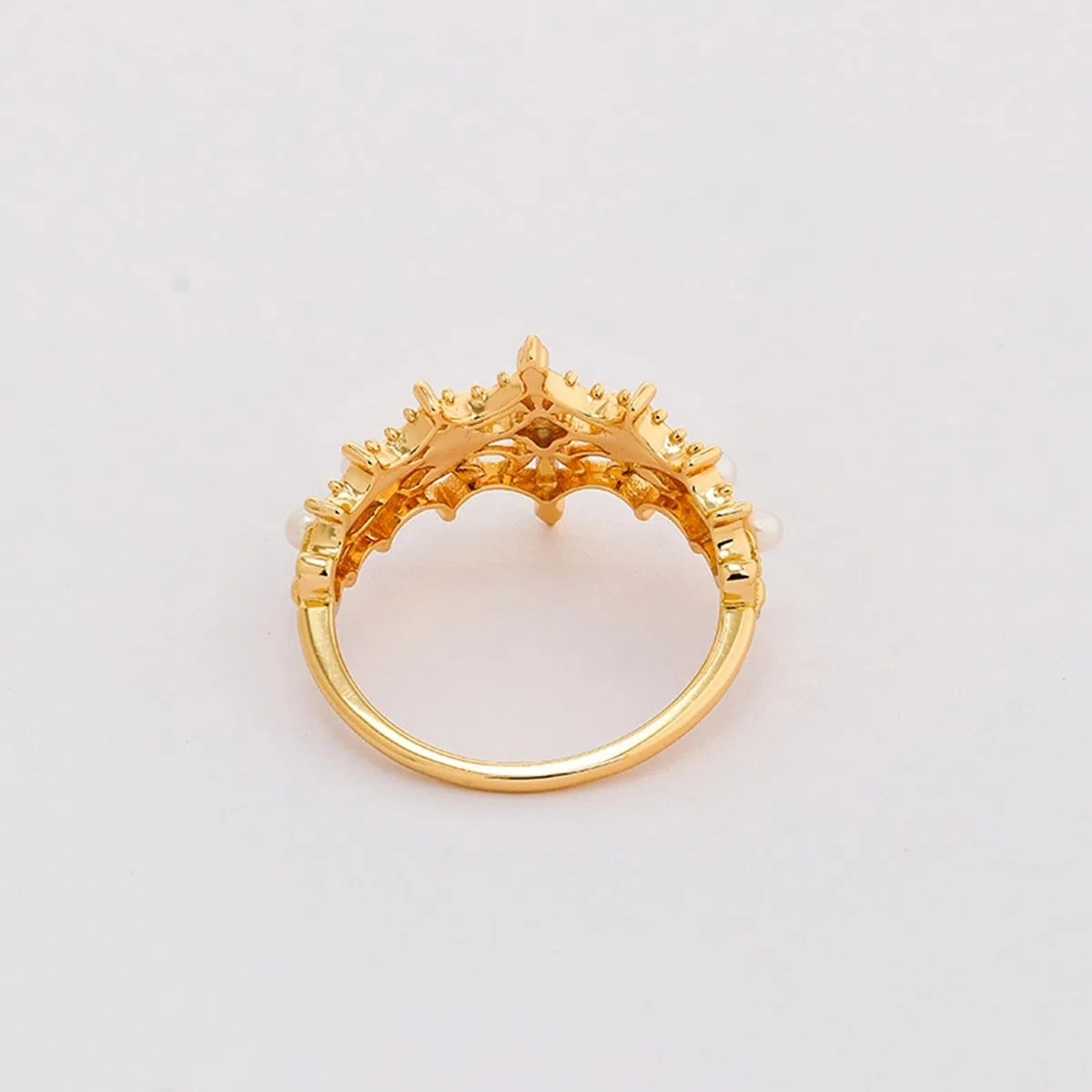 Anillo de boda de oro amarillo Au 375/585/750 con perla, forma clásica retro