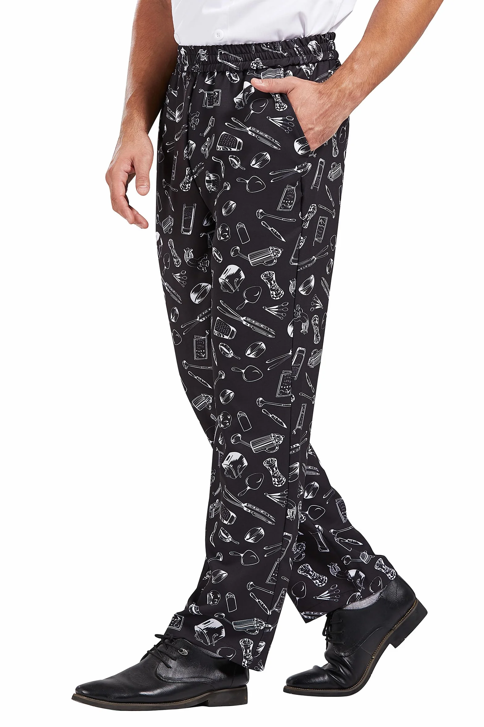 Nanxson Pantalones de Chef Holgados para Hombre, Pantalones de Trabajo Estampados con Cintura Elástica Pantalones de Chef Uniformes de Cocina para Restaurante