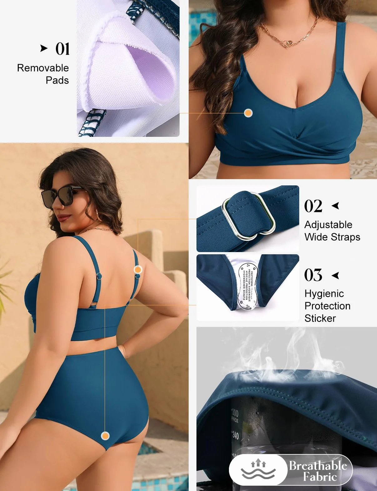 heekpek Bañadores Mujer Talla Grande Dos Piezas Push Up Cuello V Bikini Estampado Talle Alto Reductor Vientre Plano