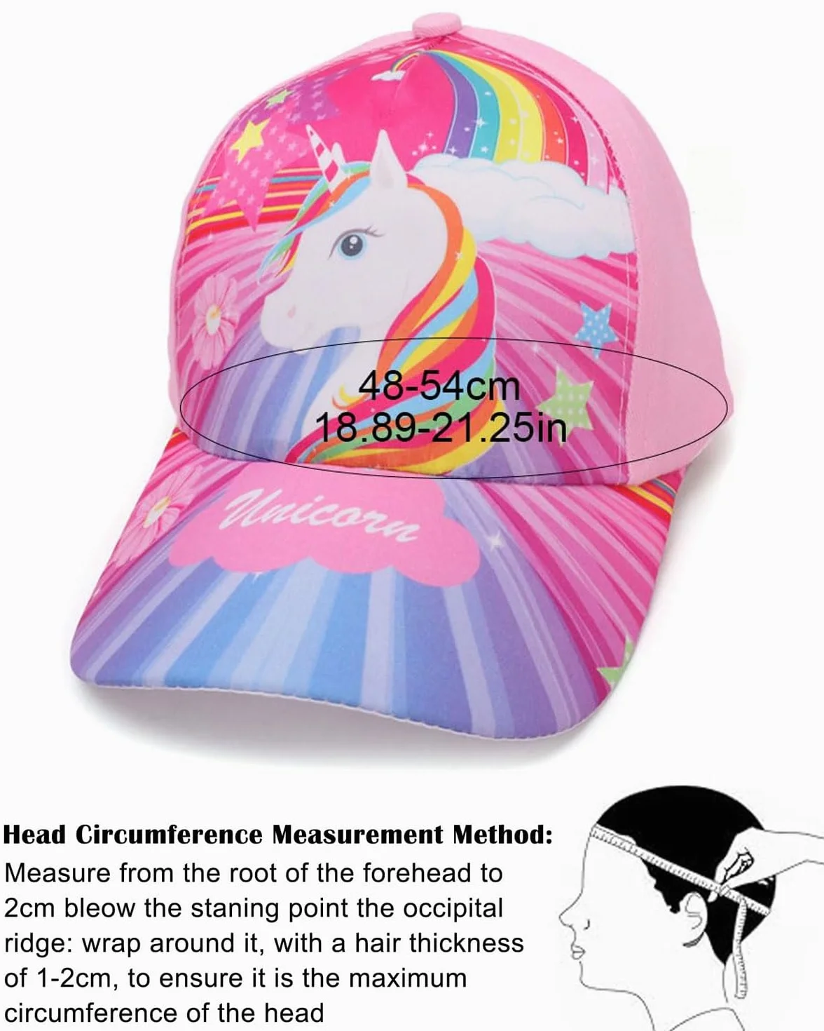 Gorra de Béisbol para Niñas Gorra de Camionero para Niños Gorras Ajustables con Visera de Sirena, Unicornio Rosa Colorido