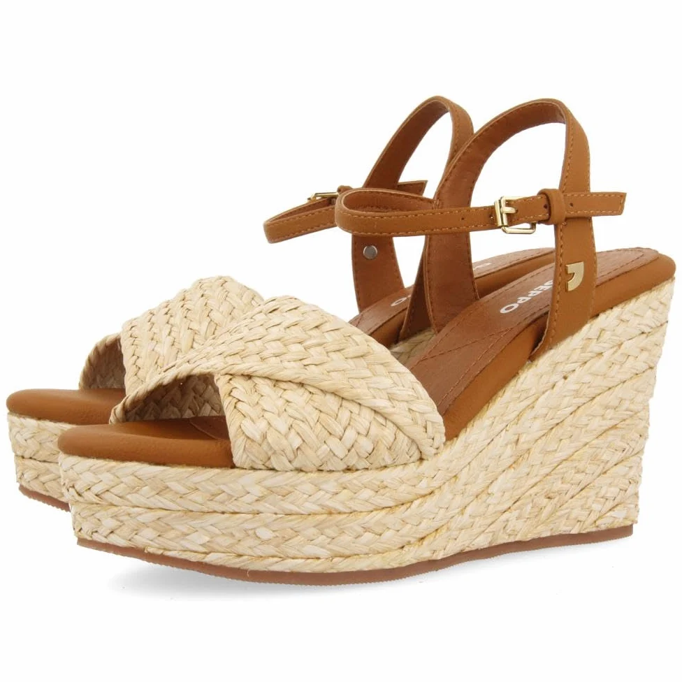 SANDALIAS DE RAFIA COLOR NATURAL CON CUÑA Y PLATAFORMA PARA MUJER ALLKAJ