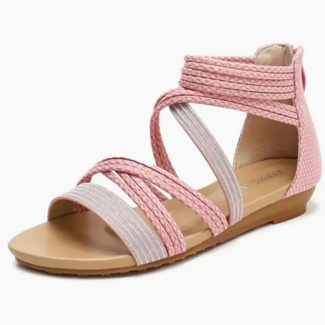 Sandalias de gladiador con cremallera en la espalda y tacón de cuña para mujer, con parte superior de poliuretano, estilo bohemio, para verano