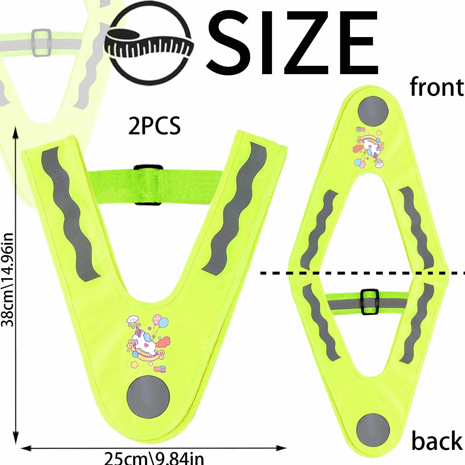 YOUYIKE 2 chalecos reflectantes para niños, en forma de V, amarillo, con bandas elásticas, chaleco luminoso para niños, chaleco reflectante para niños, para correr, ciclismo, carreteras nocturnas (C)