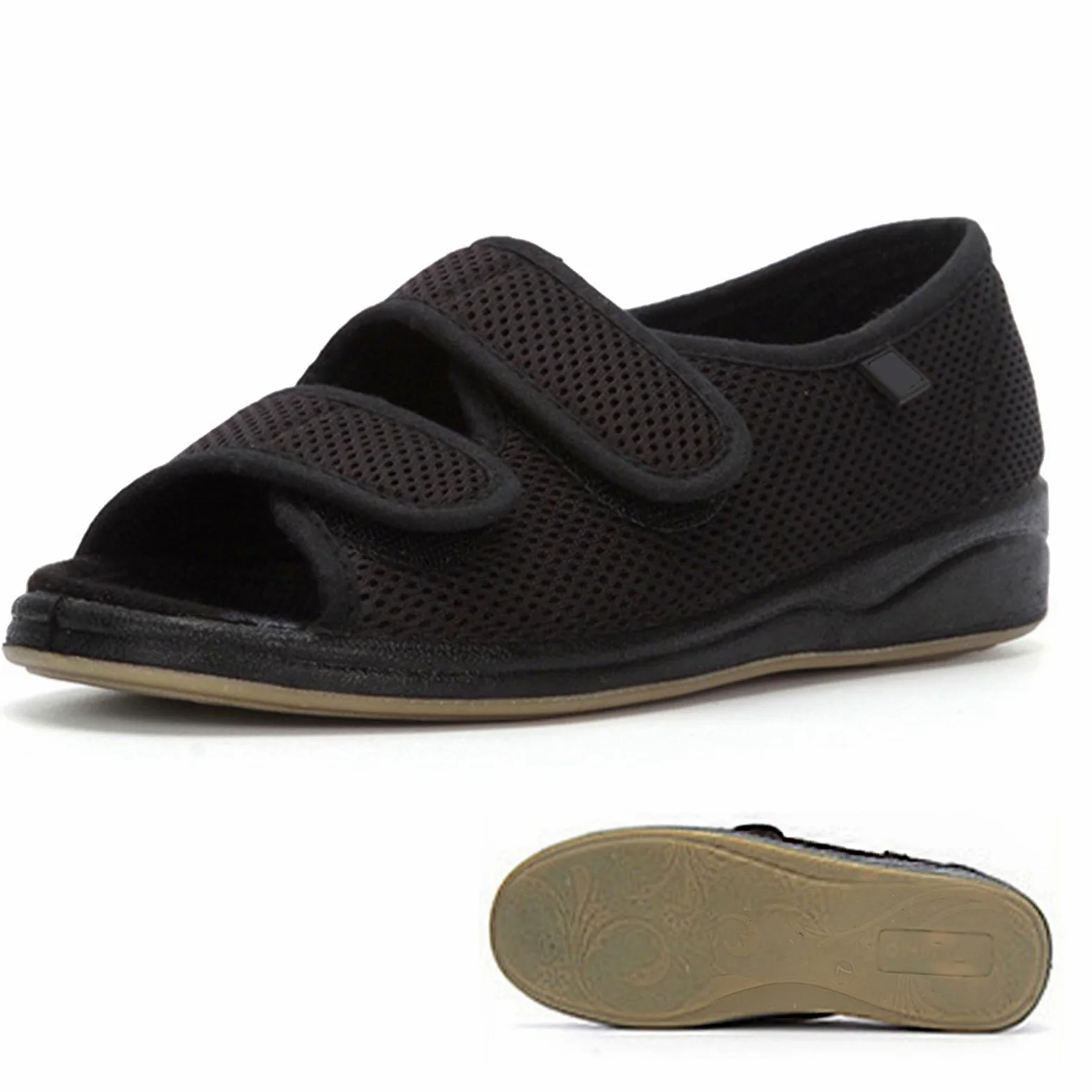 Zapatos Diabéticos para Mujeres Zapatillas Pies Diabéticos para Mujer Ajustable Zapatos Ortopédicos Anchos Especiales para Pies Hinchados Antideslizante Zapatillas Planas Black 38