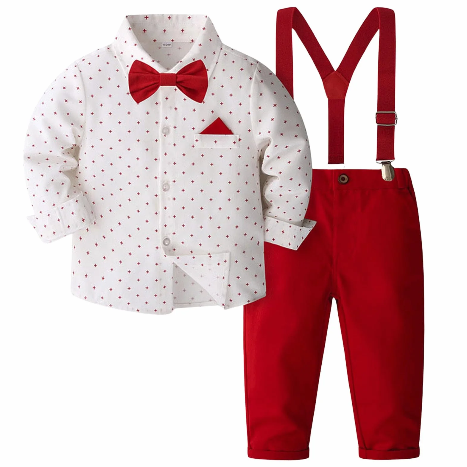 Generisch Chándal para niños, traje de chándal para niños, traje de boda, camisa con pajarita/pantalones con tirantes para ocasiones formales, ropa de bebé