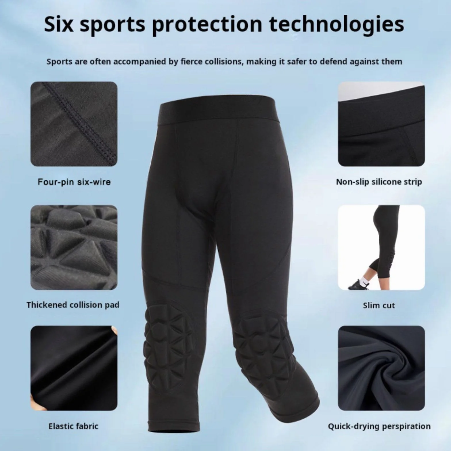 Hotfiary Pantalones de compresión niños jóvenes Rodilleras Baloncesto Leggings fútbol Acolchados 3/4 Mallas Deportivas atléticas Portero