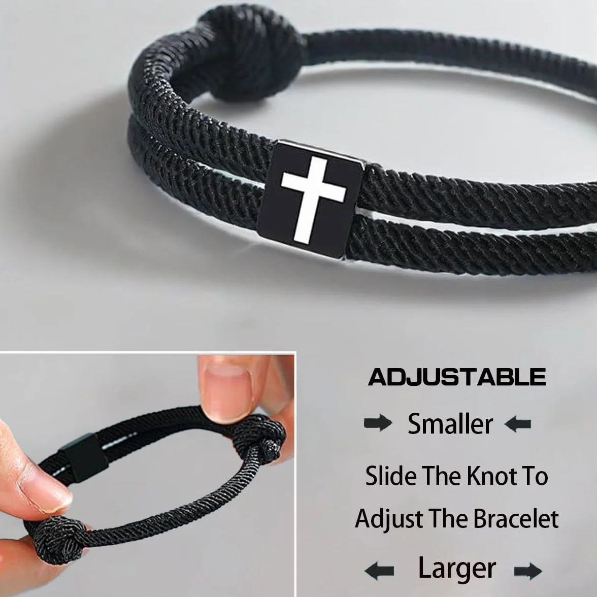 Pulsera cristiana con cruz ajustable para, pulseras personalizadas con cuerda trenzada, regalo personalizado paraNiños y niñas, pulsera hombre personalizada deportiva, regalos adolescentes