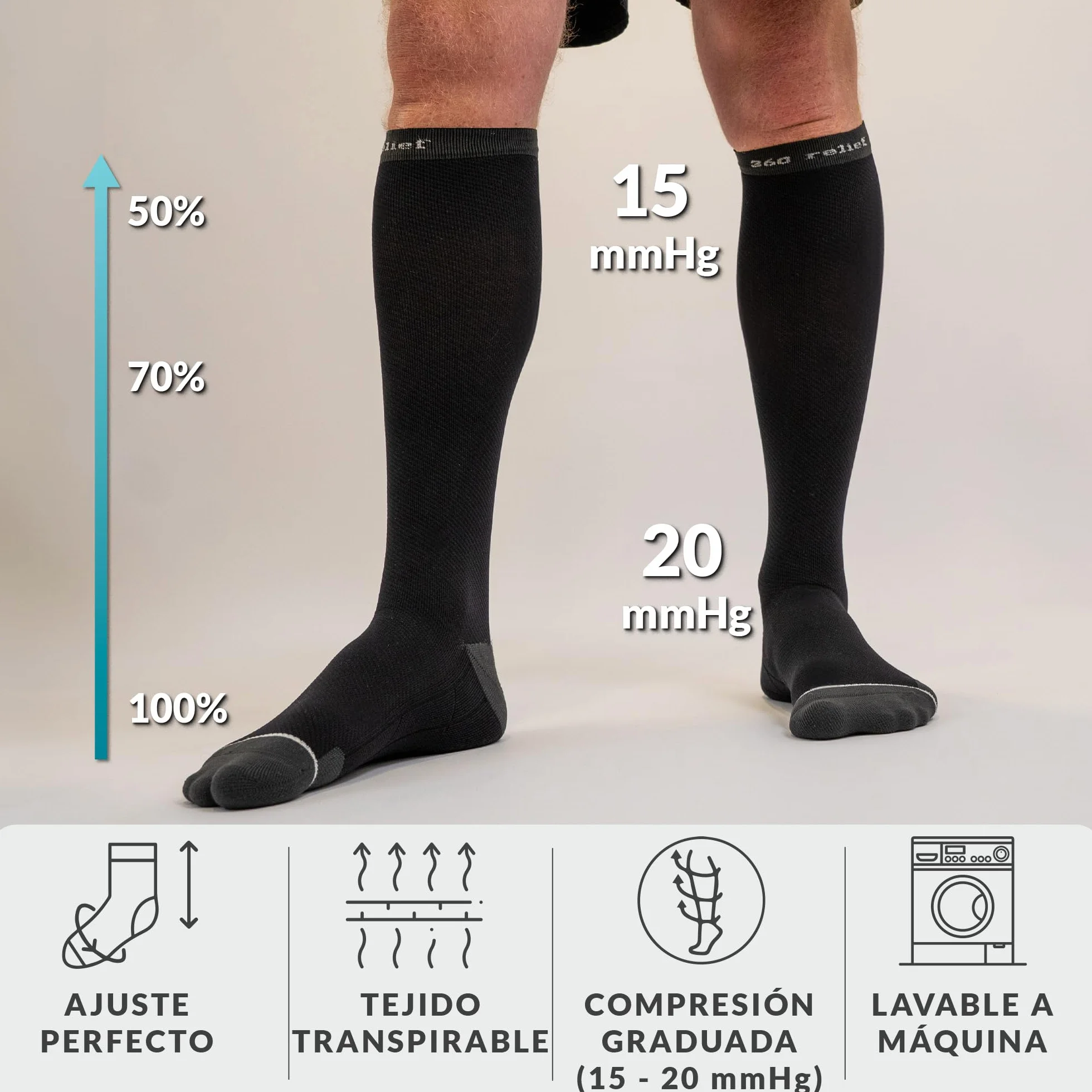 360 RELIEF Calcetines Compresión Hombre Mujer Classe 1 Medias Compresivas 15-20mmHg Running
