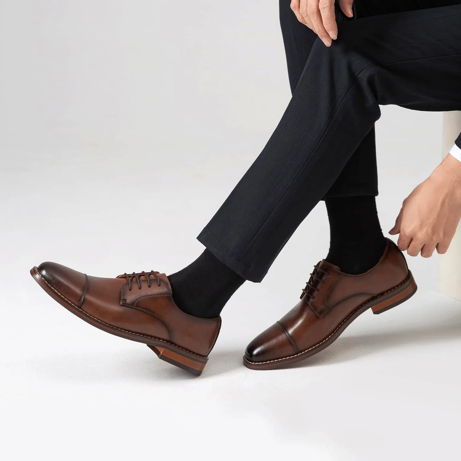 Poerkan Zapatos Derby cómodos y elegantes con cordones para hombre, color negro y marrón para cada ocasión