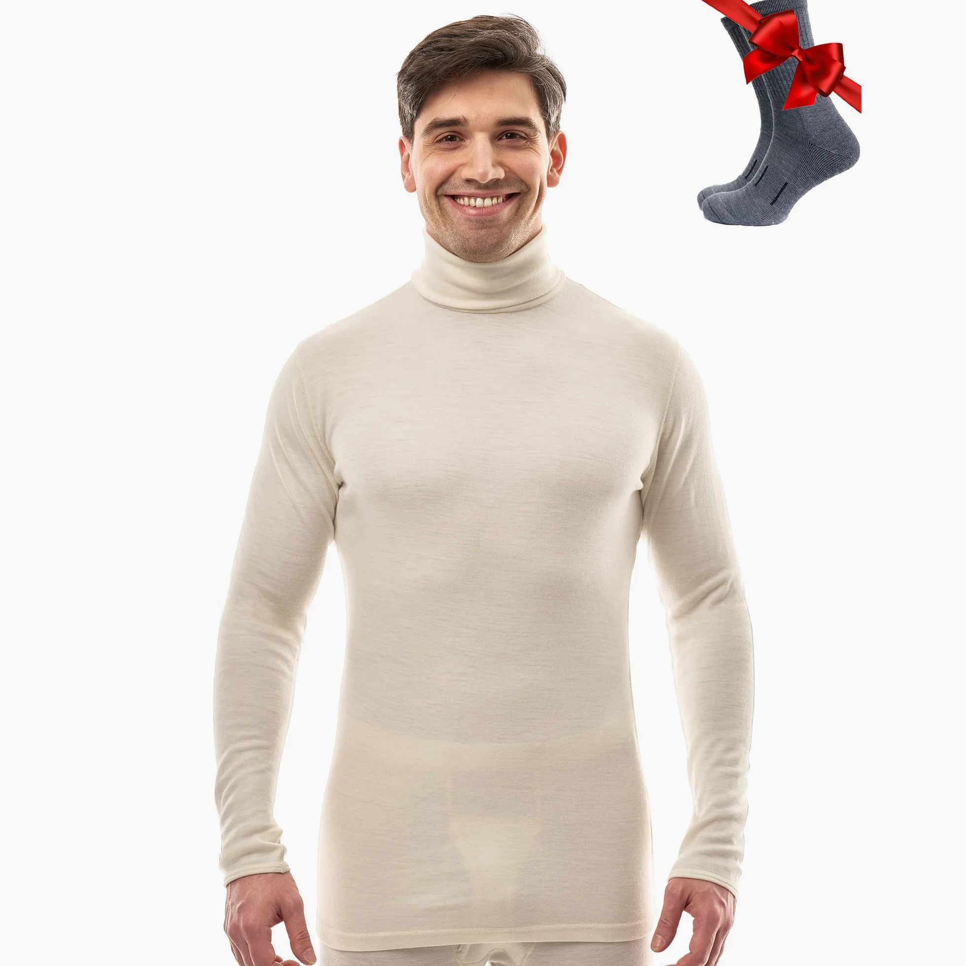 Merino.tech Jersey Cuello Alto Hombre 100% Lana Merino + Calcetines | Diseño cuello alto manga larga para hombre, protege del viento, retiene el calor, ajuste cómodo