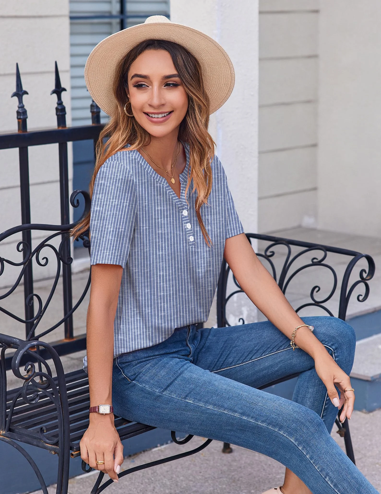 Zeagoo Camisetas Manga Corta Mujer Verano con Cuello V Blusas Moda Casual Túnica Camisa Elegante Basicas T-Shirt Ligero Elástica Tops S-XXL