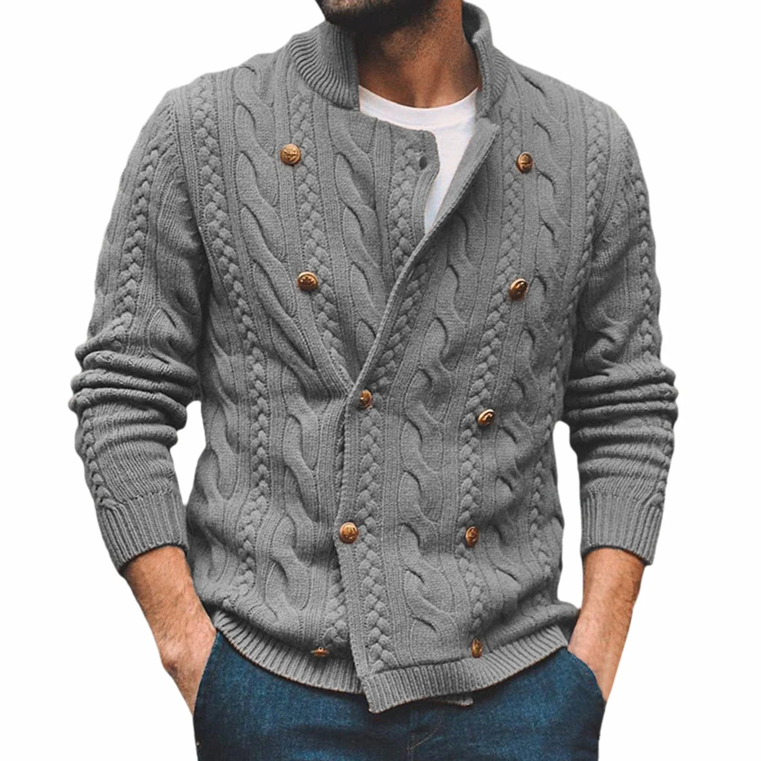 Cardigan Punto Botones Hombre, Chaqueta Hombre Punto Fino Manga Larga Cárdigan De Punto De Invierno Suéter De Punto Con Botones Y Bolsillos De Punto Grueso Casual Cuello Chal Para Otoño E Invierno