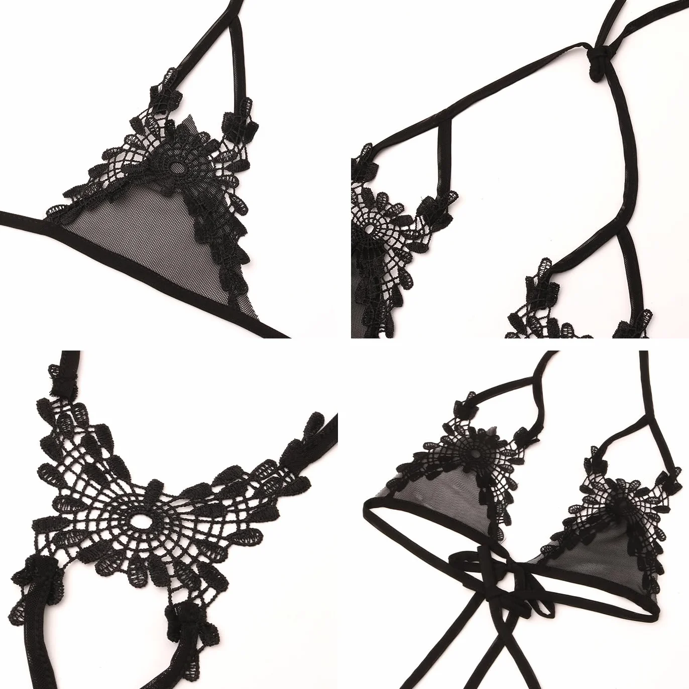 Sexy Outfit Conjunto de Sujetador y Braguitas de lencería de Encaje, microbikini Sexy con Cuello Halter, Top pequeño con Tiras, picardías con Tanga pequeña y Antifaz