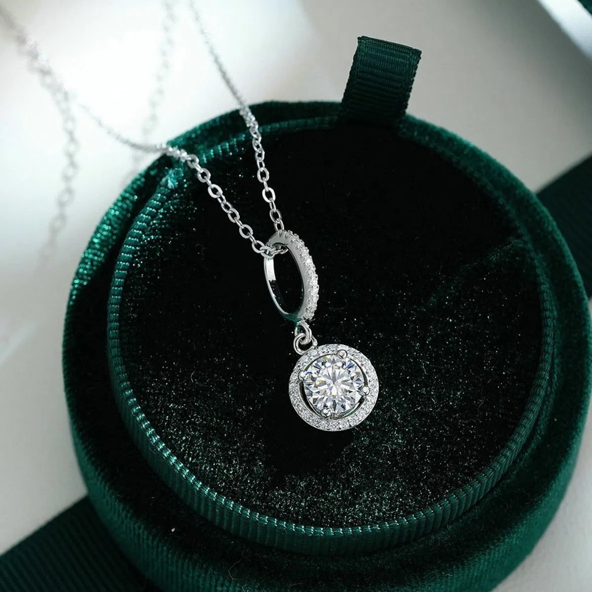 Collar de oro de 18 quilates para mujer, halo de oro real, collar ajustable para mujer, moissanita