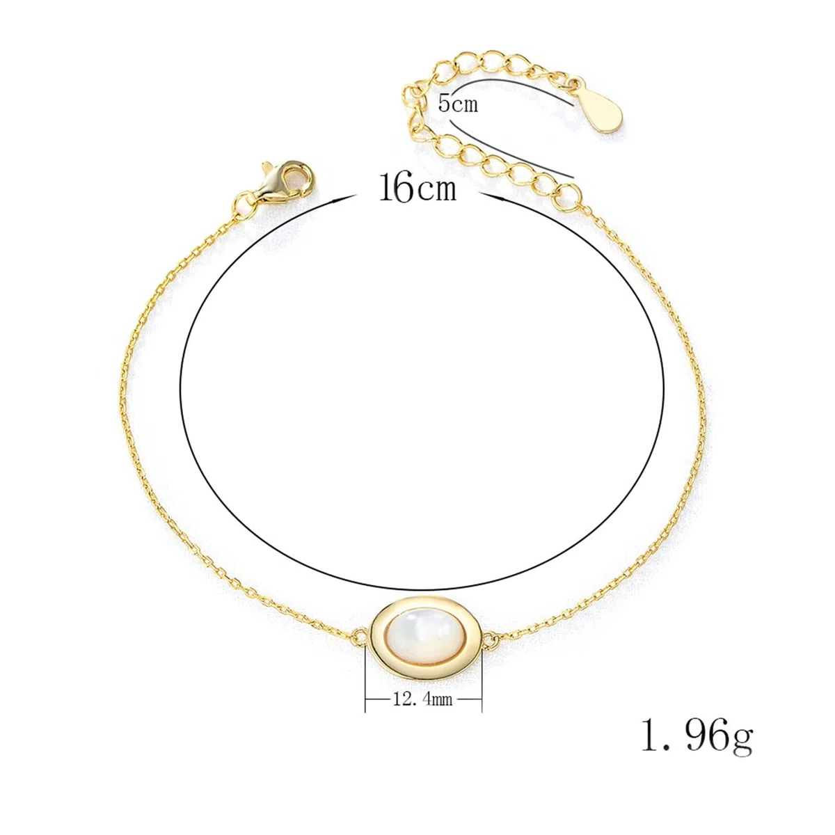 KnSam Au 375/585/750 - Pulseras de oro amarillo para mujer, joyas de oro auténtico, conchas con concha de corte ovalado, brazalete de oro 9 K/14 K/18 K
