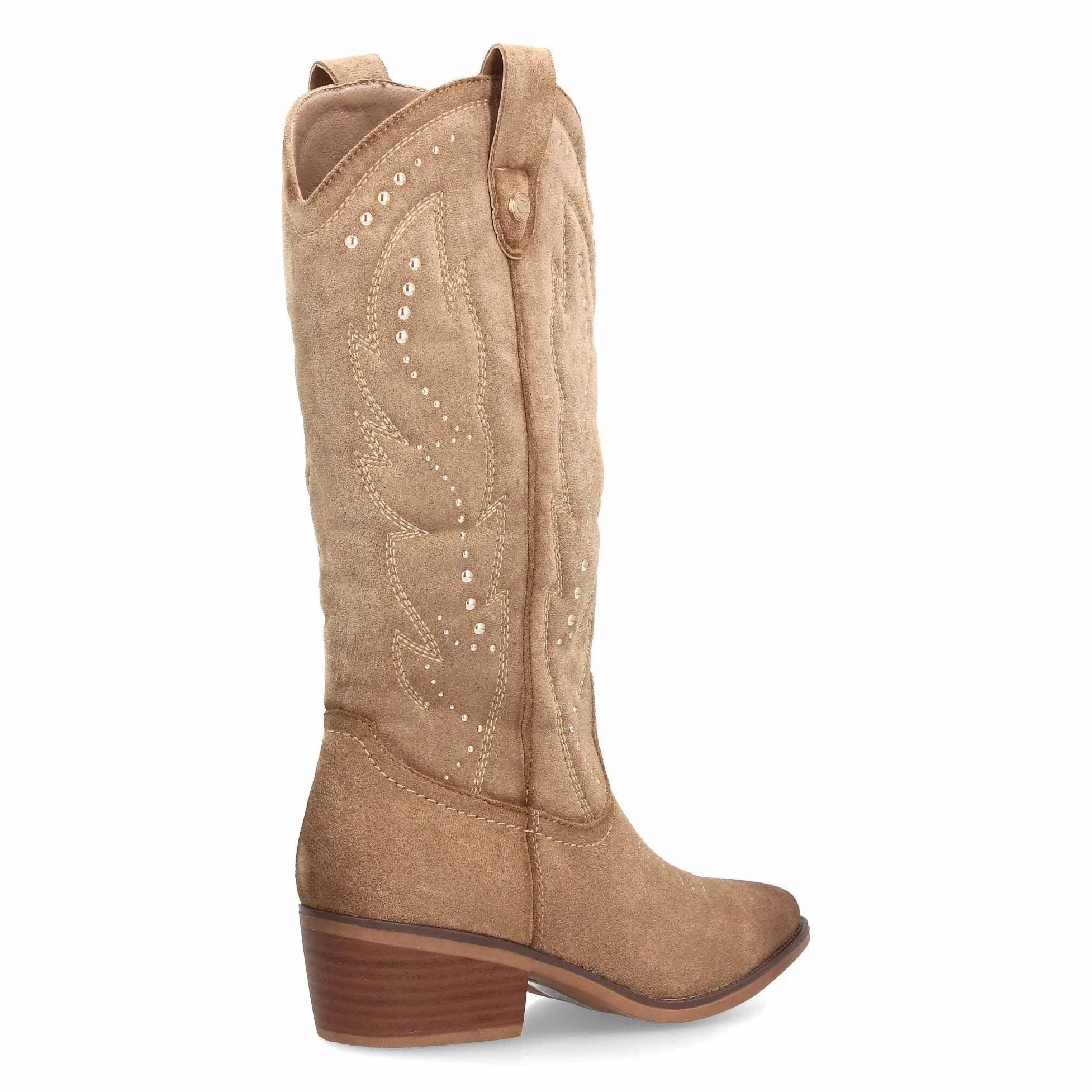 Botas Cowboy de Mujer Estilo Western con Diseno Elegante. Cana Alta con Bordados Decorativos y Tachuelas metalicas. Tacon Ancho de Altura Media, Punta Fina. Ideal Otono Invierno.