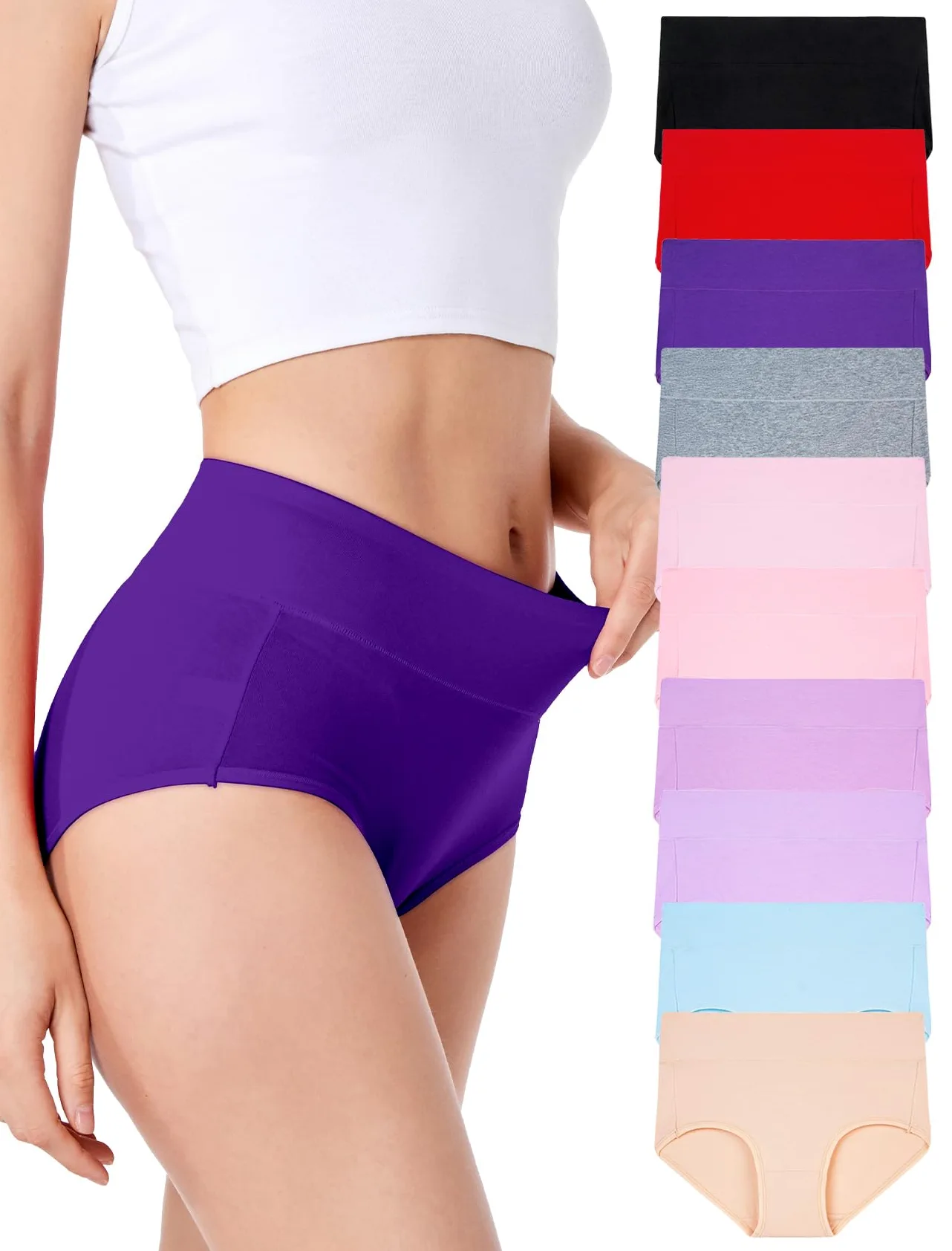 HAVVIS Women's High Waist Knickers Ladies Cotton Briefs Underwear Full Back Coverage Panties Plus Size Multipack