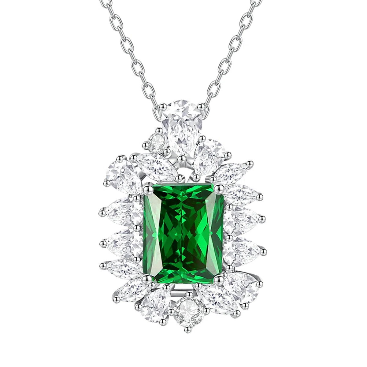 Collares con colgante de platino para mujer, collar de flor de lujo con topacio esmeralda, citrino de 3 quilates y colgante de moissanita, cadena de oro blanco, joyería real de 45 cm