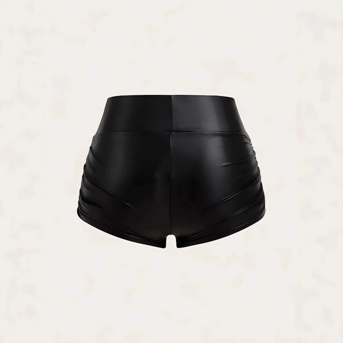Pantalones cortos de piel sintética de cintura alta para mujer, pantalones cortos elásticos laterales fruncidos para club, fiesta y uso casual