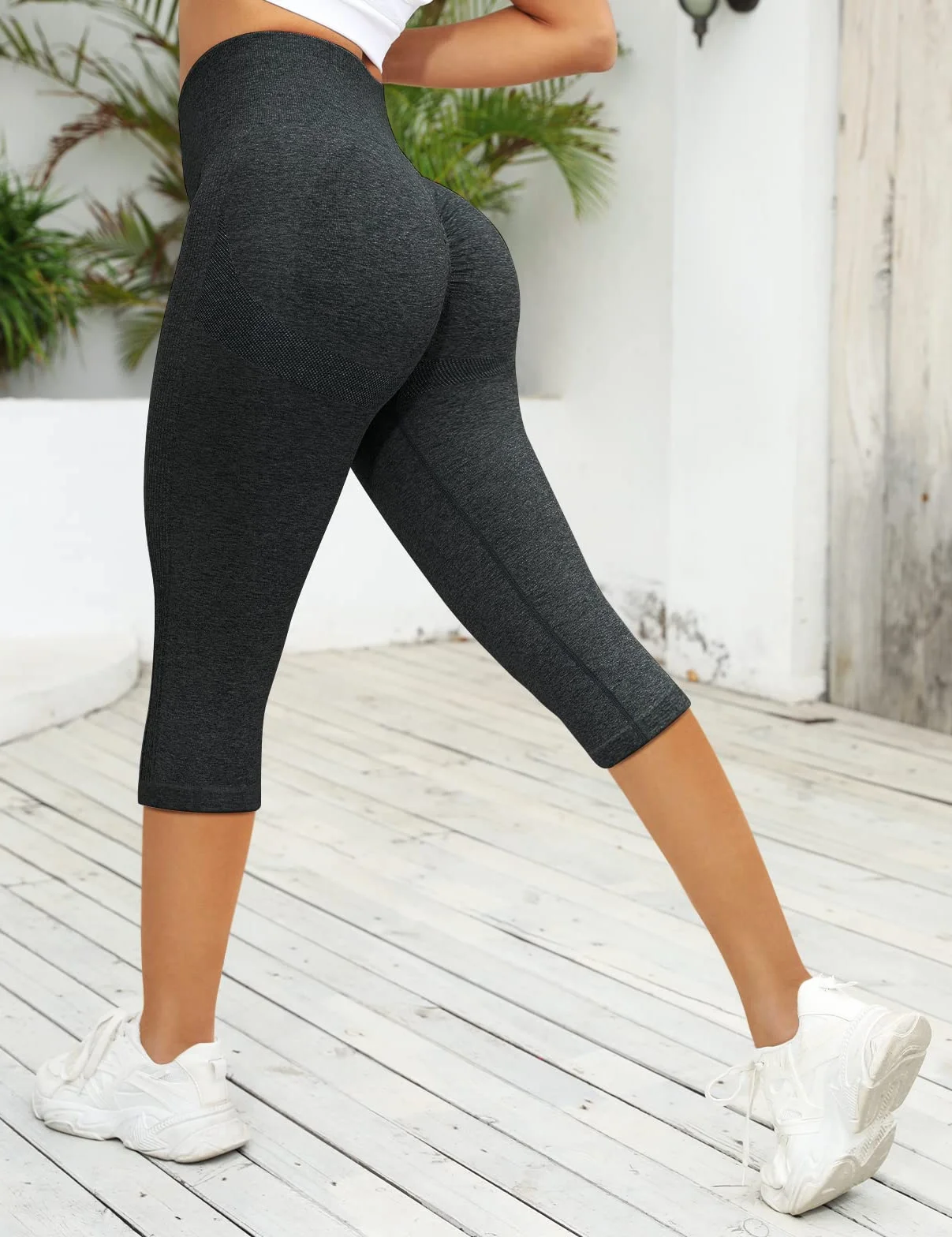 Leggins Mujer Push Up 3/4 Capris Mallas Pantalones Deportivos Anticeluliticos Yoga Leggings de Cintura Alta Elásticos Barriga Control Pantalones Deporte para Fitness Correr