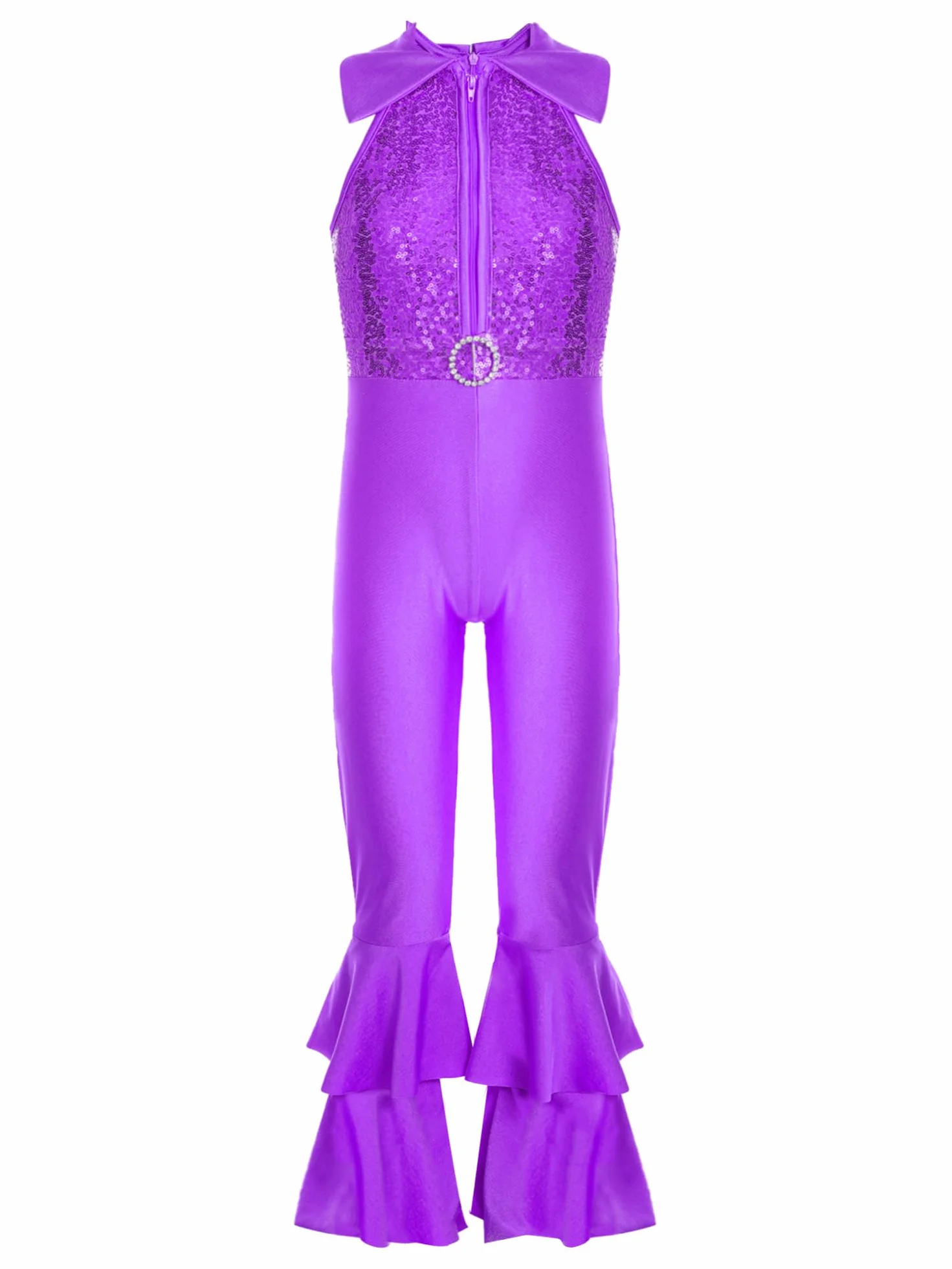 IEFIEL Mono de Danza Ballet para Niña Maillot de Gimnasia Rítmica Mono Lentejuelas con Media Cremallera y Pantalones Acampanados Disfraz de Baile 5-14 Años