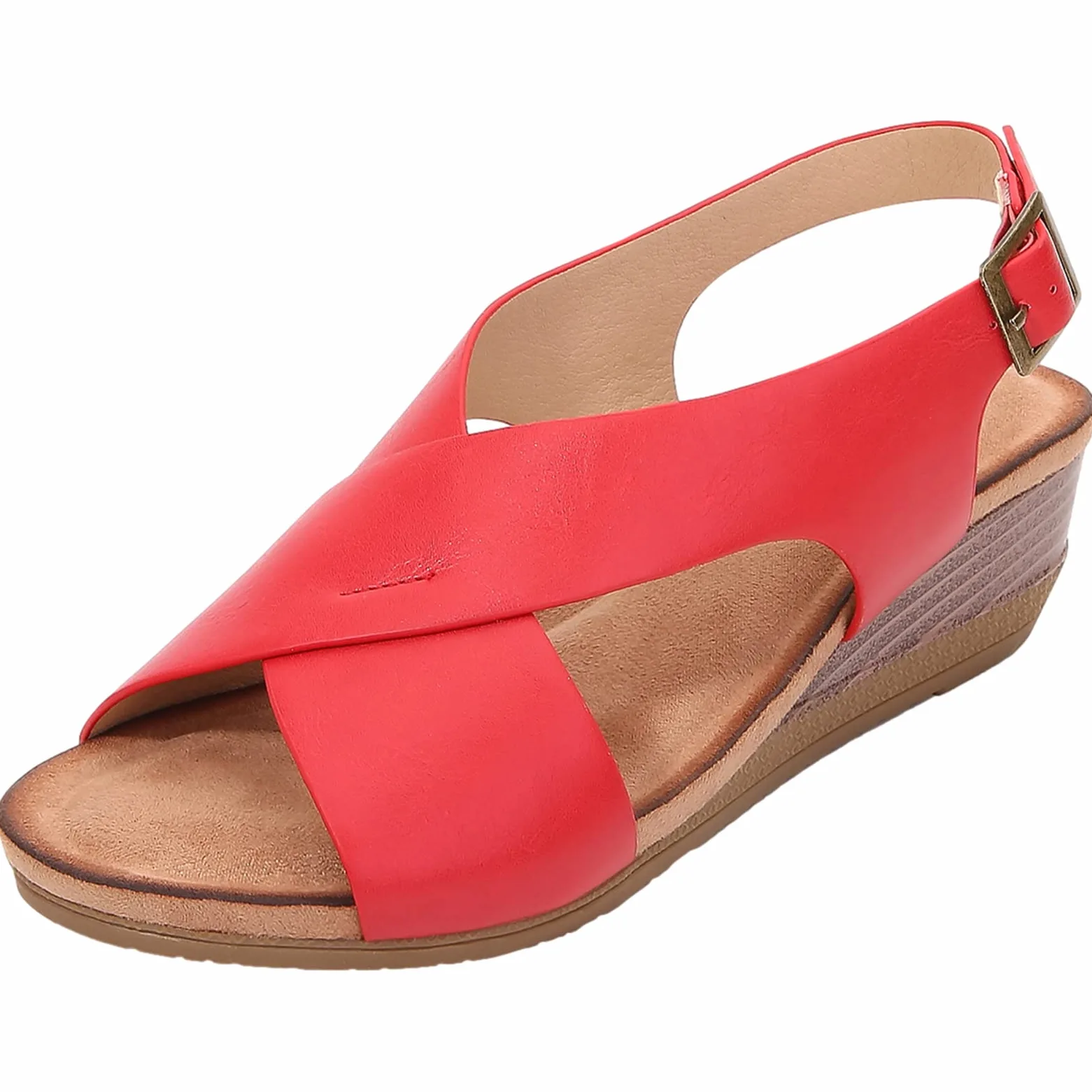 rismart Sandalias Mujer Bajo Tacón de Cuña Cruz Criss Puntera Abierta Zapato de Verano