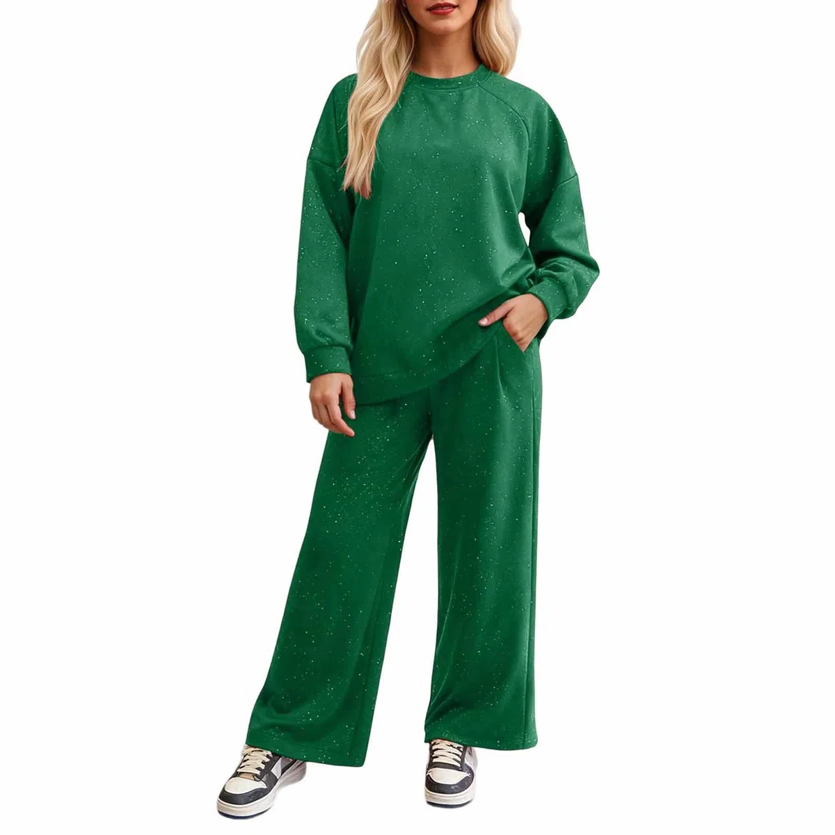 Conjunto Deportivo Mujer Color Liso Pantalón Holgado Dos Piezas Diario