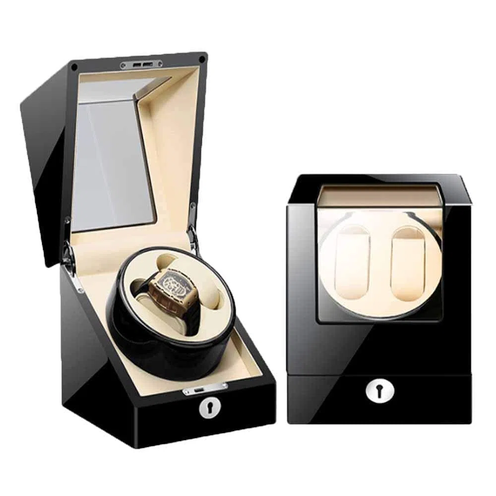 Bobinadora de Reloj automática Caja de Madera para 4 almacenamientos giratorios y 6 bits de Almacenamiento de Relojes Vitrina 5 Modos de rotación Caja de agitador de Reloj Winder