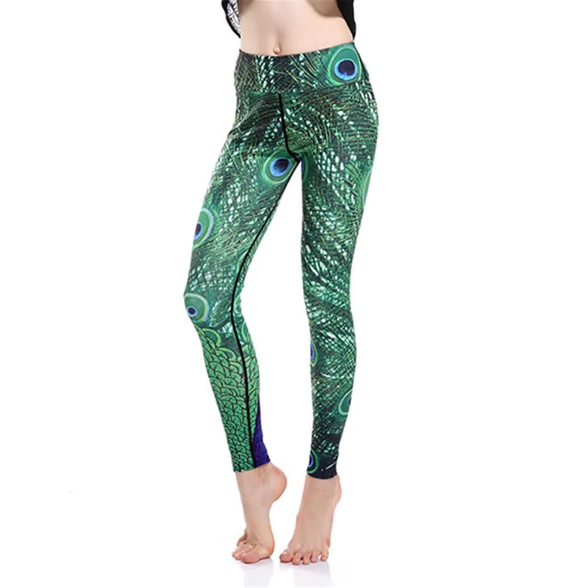 Leggins Mujer Fitness Mallas Deportivo Pilates, Pavo de pavo real Impresiones de plumas Leggings Longitud de tobillo Levantamiento de culo Pantalones de yoga Pantalones deportivos flacos Seco rápido F
