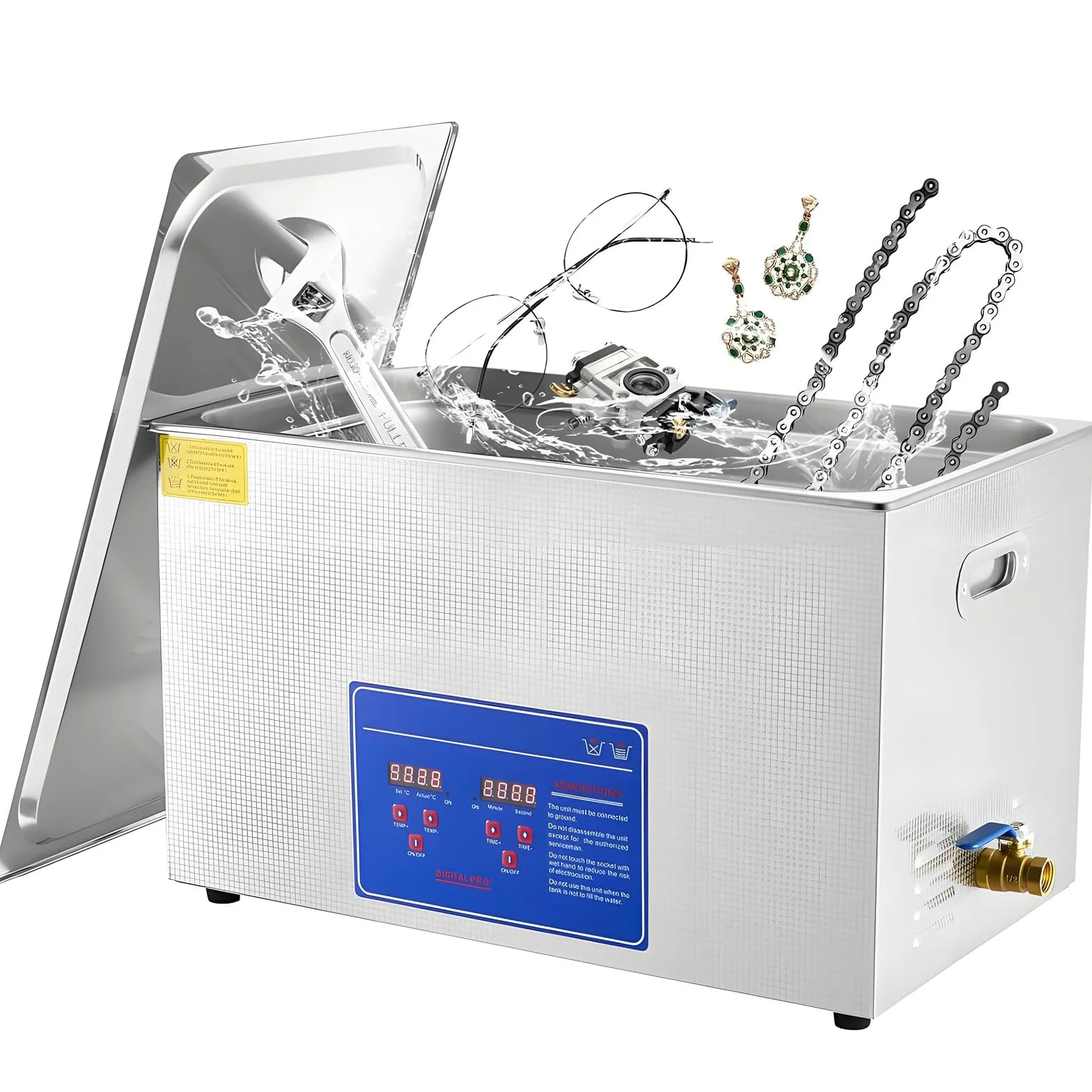 Máquina limpiadora ultrasónica con calefacción de 15 L - Temporizador digital profesional, tanque de acero inoxidable, 40 kHz para joyería, relojes, placas de circuitos, volumen de 22 L, solució