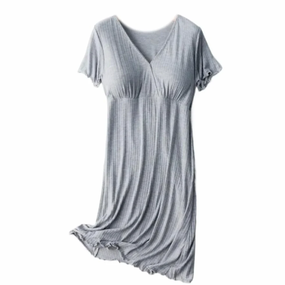 Camisón para Mujer - Verano Mujer Cuello Pico Manga Corta Vestido Algodón Vestidos De Moda Pijama Ropa De Casa Camisón De Verano