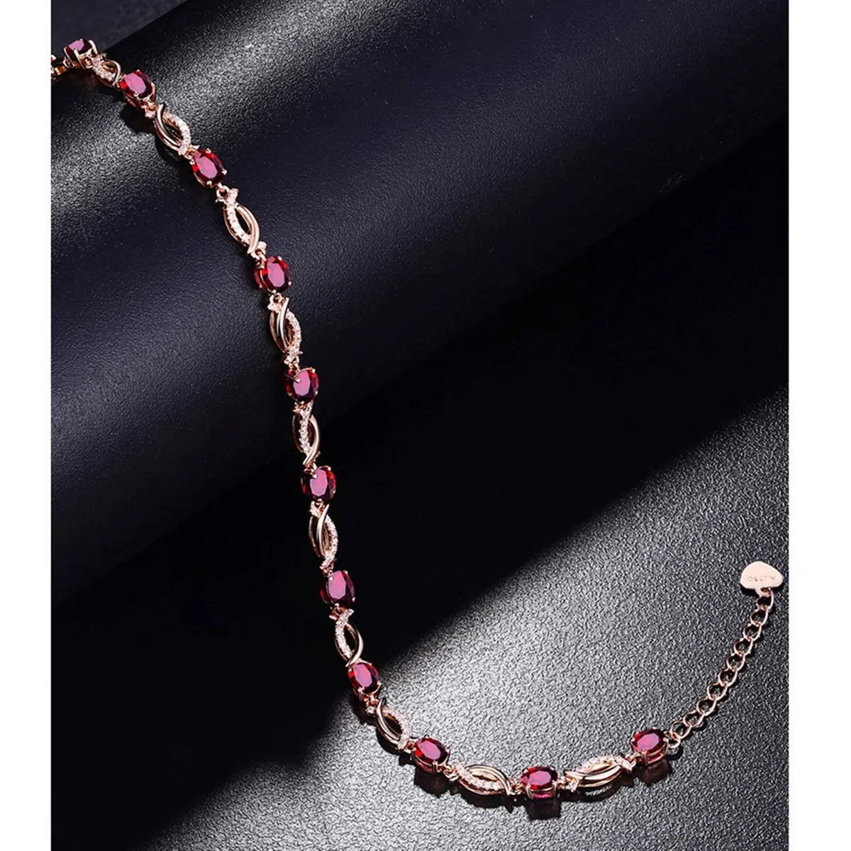 ZH1YFD Pulsera de Oro Rosa de rubí para Mujer, eslabón de Barra con Pulseras de rubí de 2,64 Quilates, joyería para Mujer de 16 + 2 CM