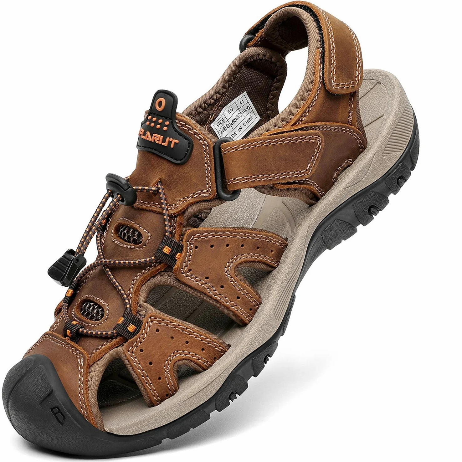 FLARUT Sandalias Deportivas Hombres Verano Exterior Senderismo Zapatos Trekking Casual Zapatos de Montaña Cuero Sandalias de Playa | Cuero auténtico,Puntera cerrada,Suela de goma antideslizante,Entresuela ligera y amortiguadora de EVa,Cierre de ajustable