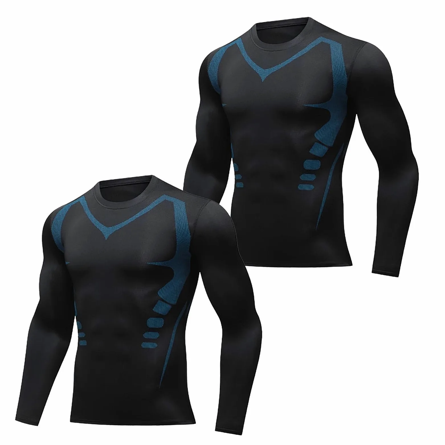 Camiseta de compresión para hombre, corte ajustado, deportiva, elástica, cuello redondo, camiseta funcional, gimnasio, camiseta muscular, de secado rápido, camiseta deportiva de manga larga, camiseta