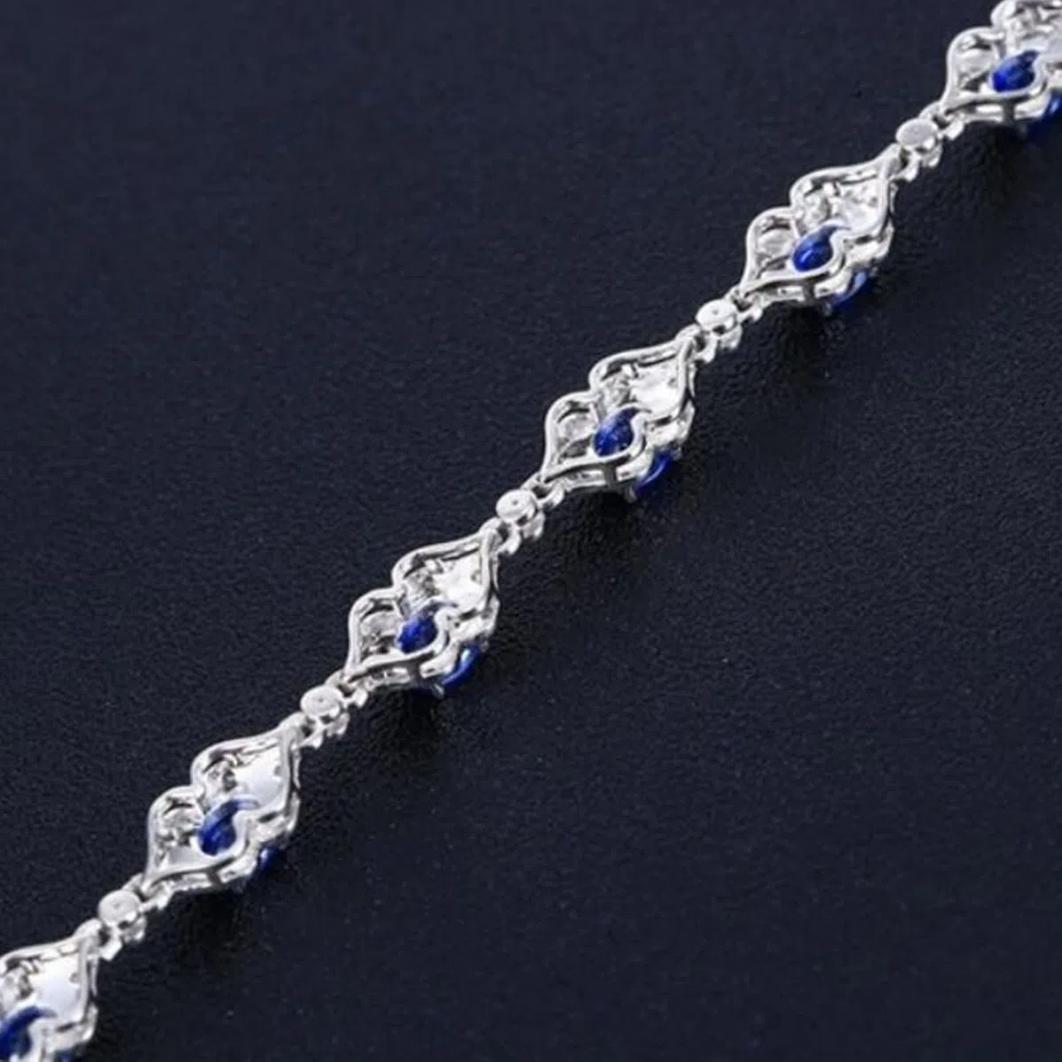 Pulsera Mujer de Oro Blanco 9 Kilates / 14 Kilates / 18 Kilates, Oval con Zafiro Creado de 1,79 ct y Moissanita, Cadena Extensible 16 CM + 5 CM, Pulsera Mujer de Plata Azul
