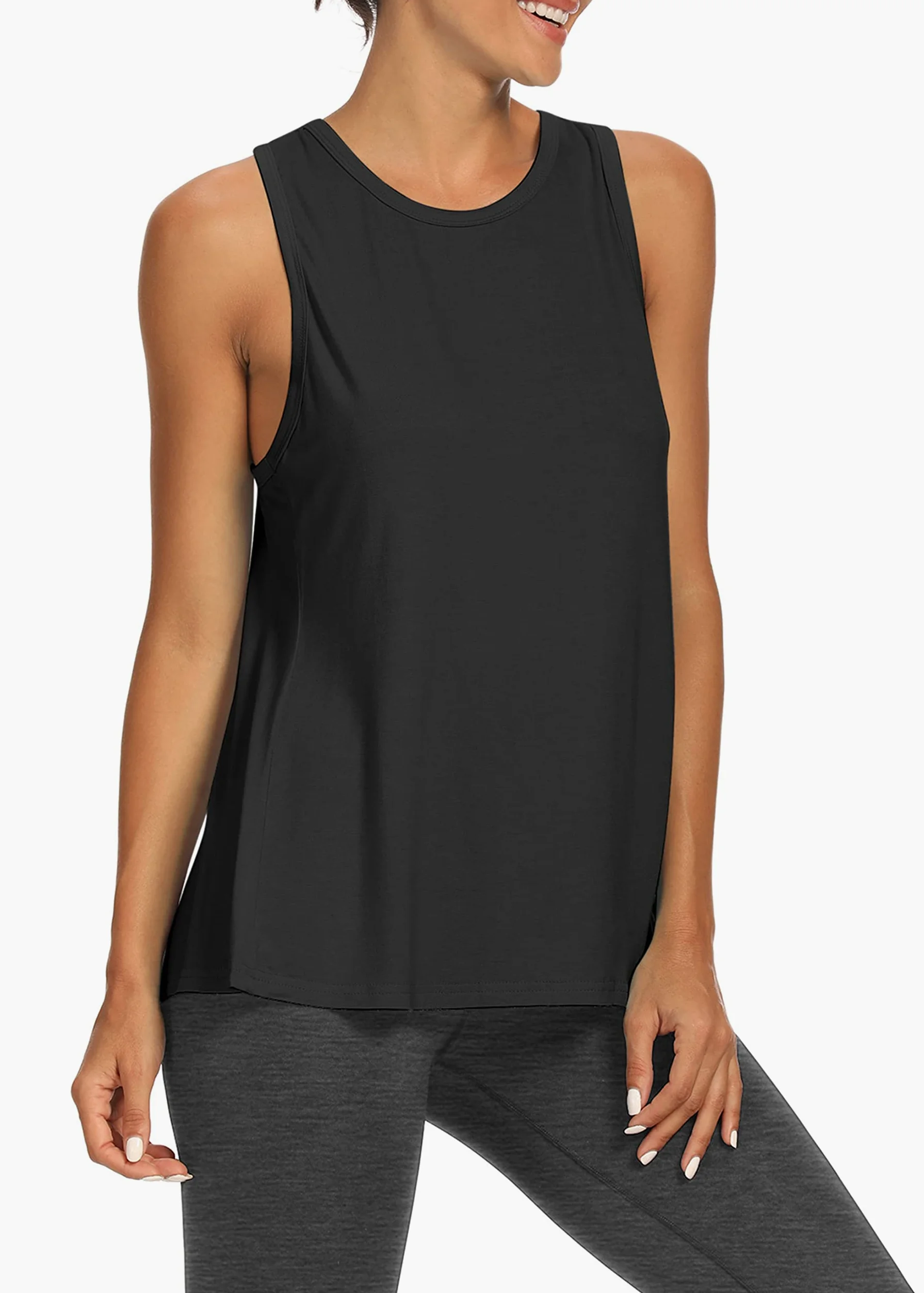 Bestisun Camisetas de entrenamiento con espalda abierta, ropa atlética para gimnasio, camiseta sin mangas para mujer, Negro -, Large