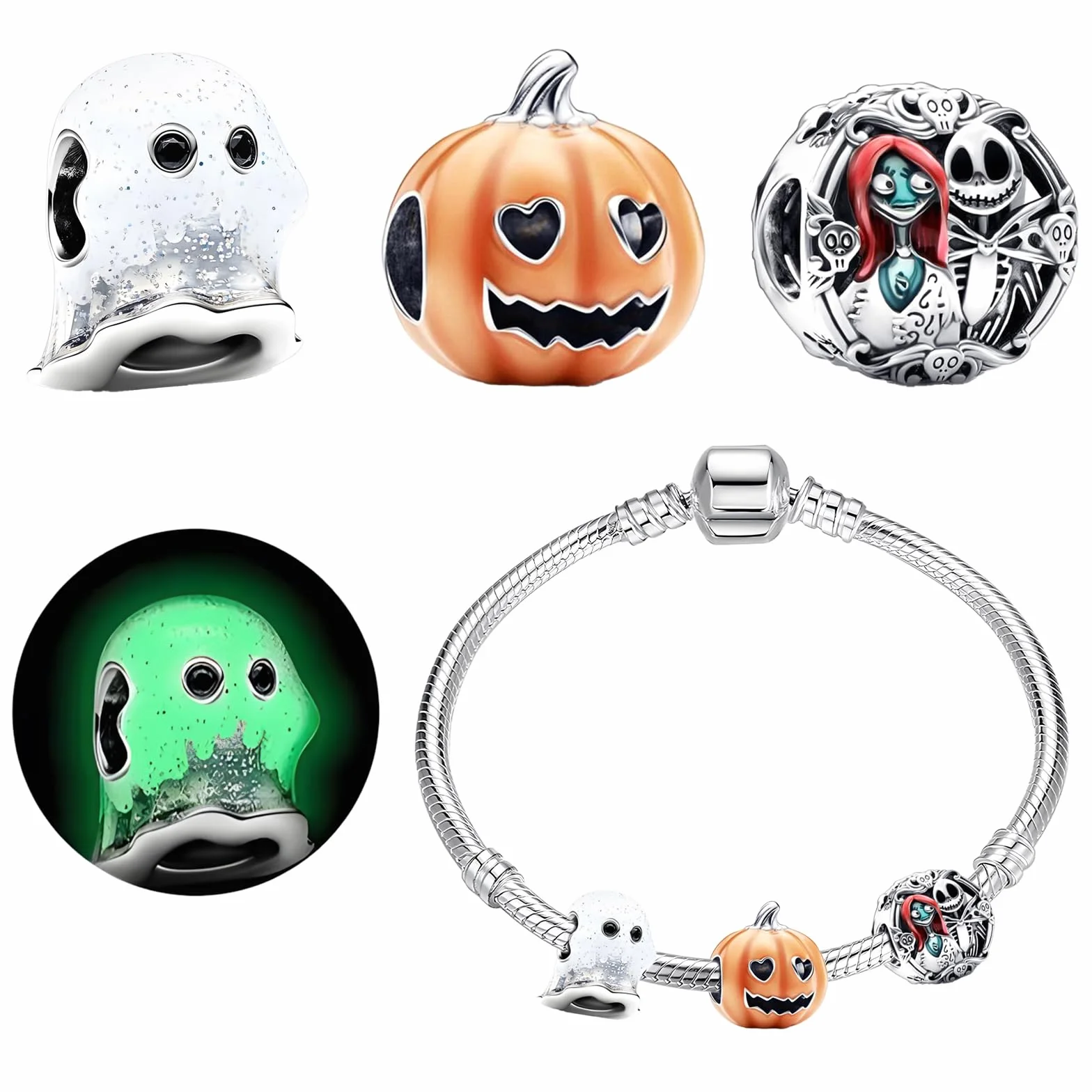 Halloween Charms Halloween Luminoso Colgante con Calabaza Cráneo Fantasmas Charms para Pulsera y Collar Joyas Regalo para Mujer