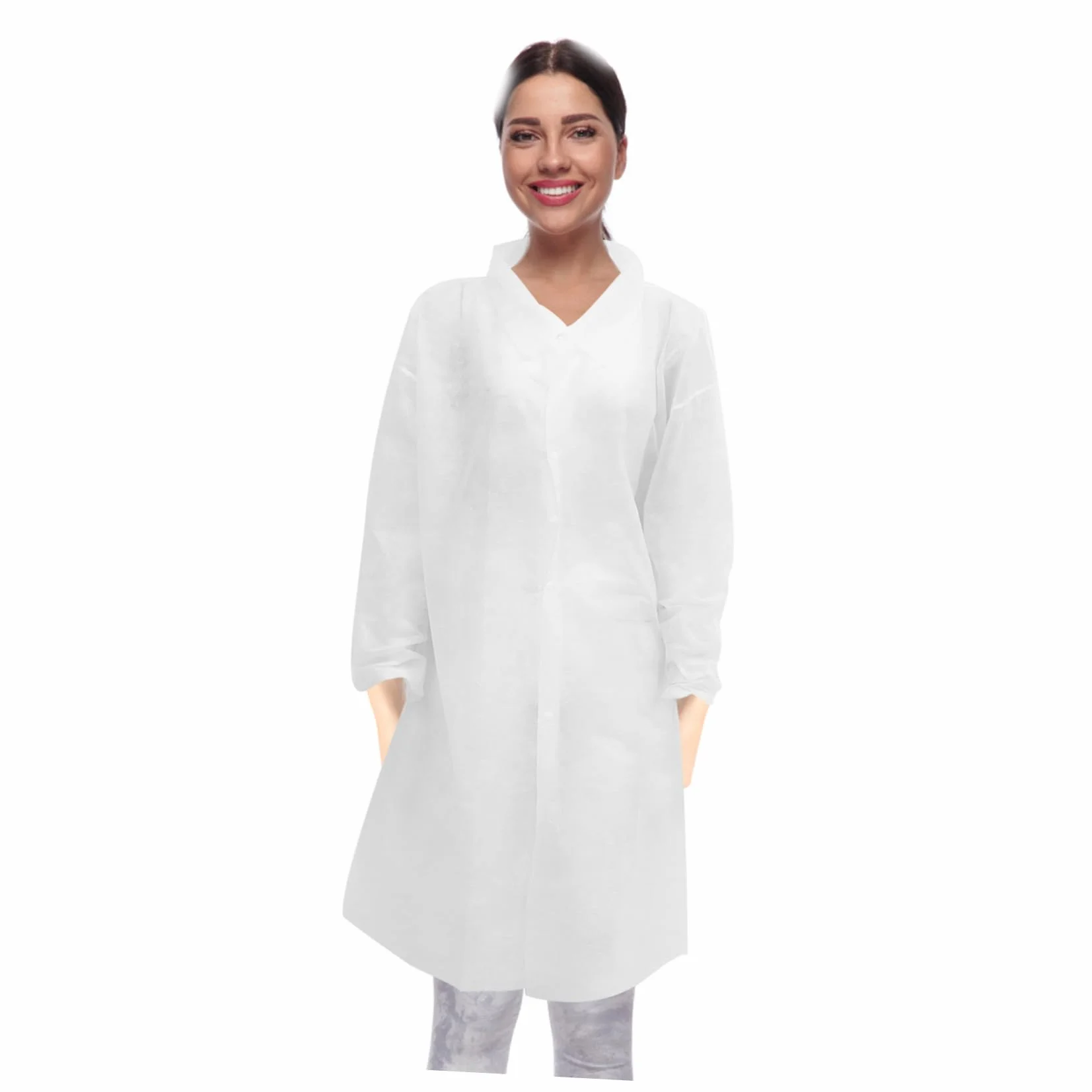 PLAFOPE 10 Piezas Bata de Laboratorio de Tela No Tejida Desechable, Manga Larga Botones, Protección contra Salpicaduras y Suciedad para Limpieza y Mantenimiento