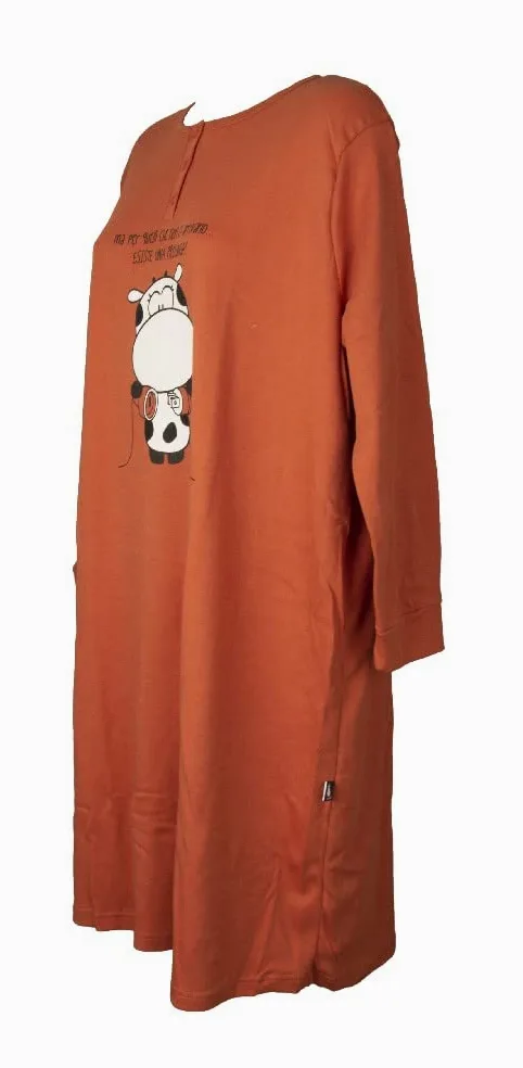 CRAZY FARM camisón de Mujer sobre Talla grande algodón Interlock Invierno Cuello tunecino artículo 15787, 2487 Prolunga Orange, XXL