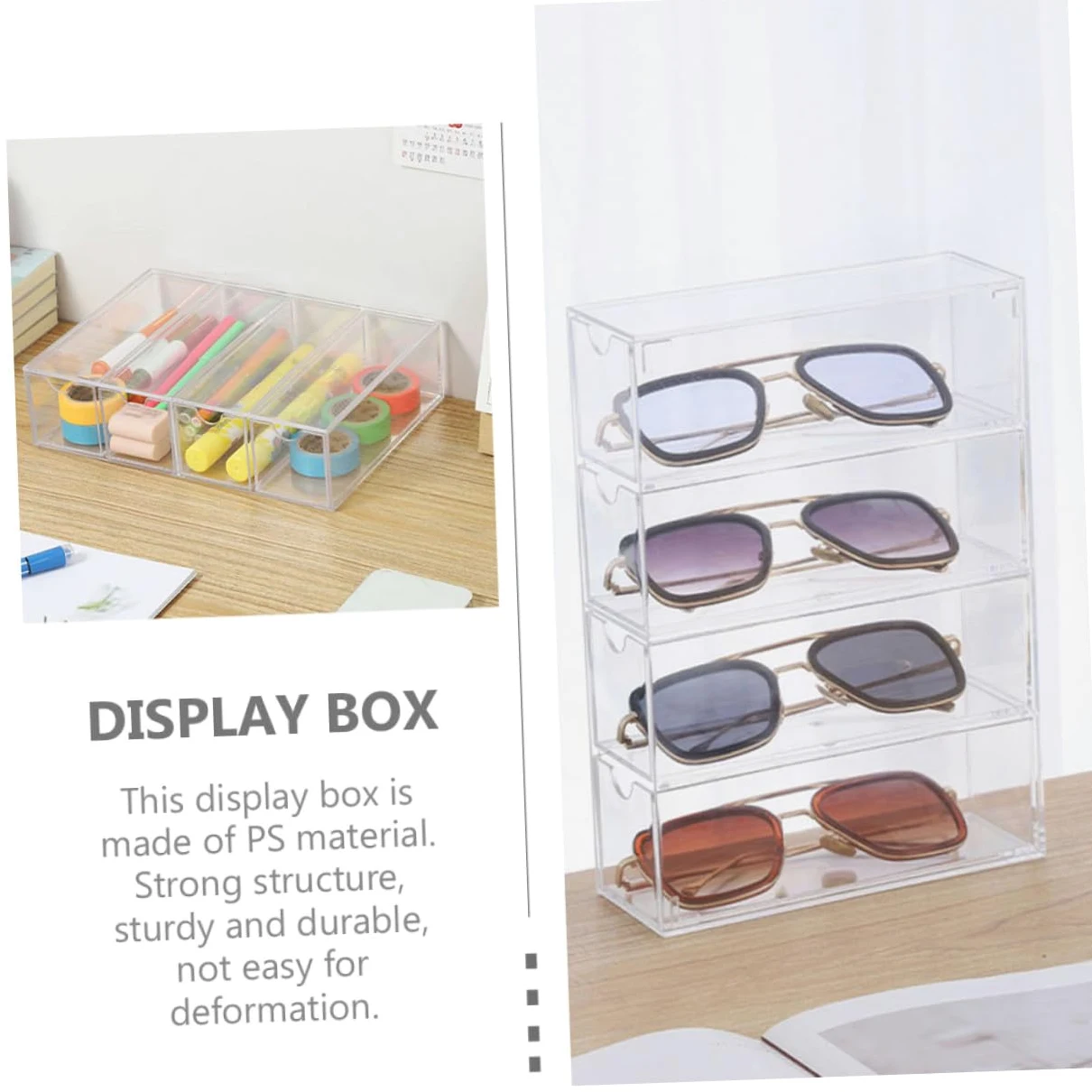 Caja Transparente para Gafas y Joyas 4 Capas Acrílico Multifuncional Organizador Almacenamiento Escritorio 2 Piezas Hogar y Tienda