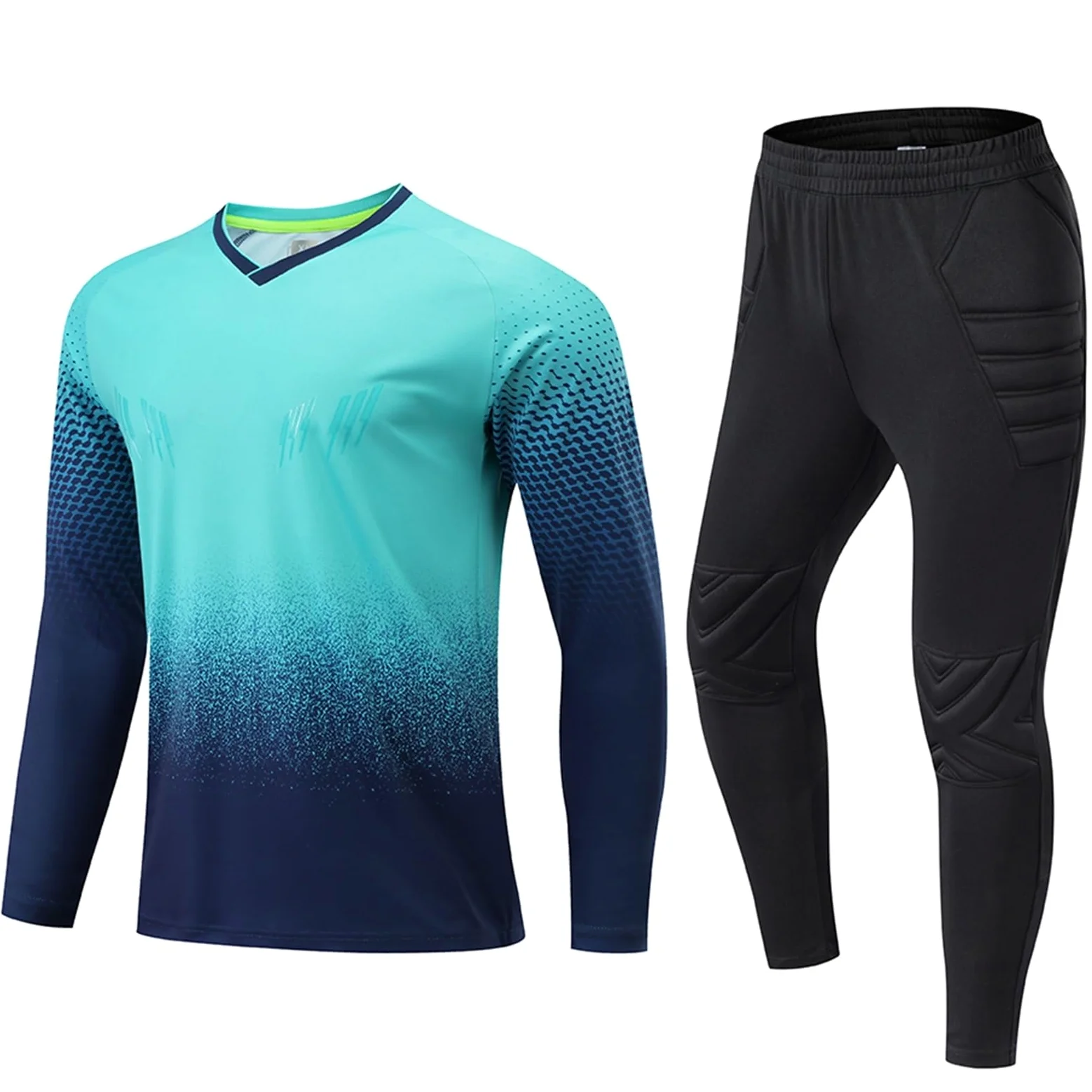 Equipo Portero Infantil - Uniforme Completo con Camiseta y Pantalón, Protecciones de Espuma - Ropa Fútbol Portero Niños/Niñas - Conjunto Entrenamiento Guardameta Junior(Blue set,Aldult 3XL)