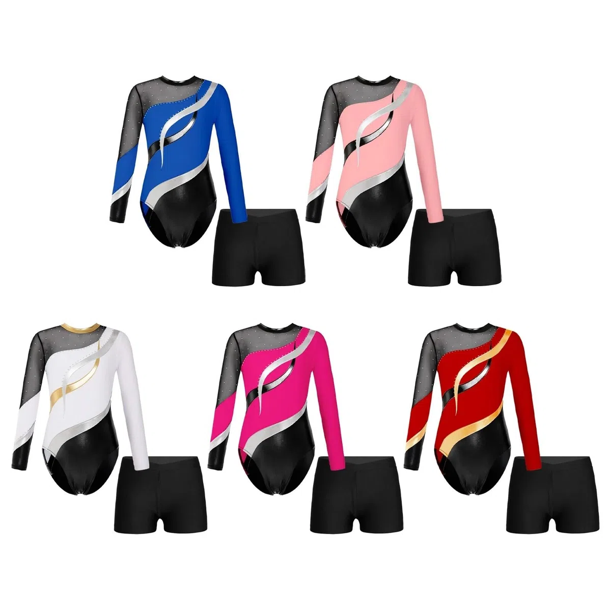 Leotardo para Competición de Gimnasia Leotardos de gimnasia for niñas, leotardos bronceadores de manga larga, vestido de Ballet, ropa de práctica de baile(Red,8)