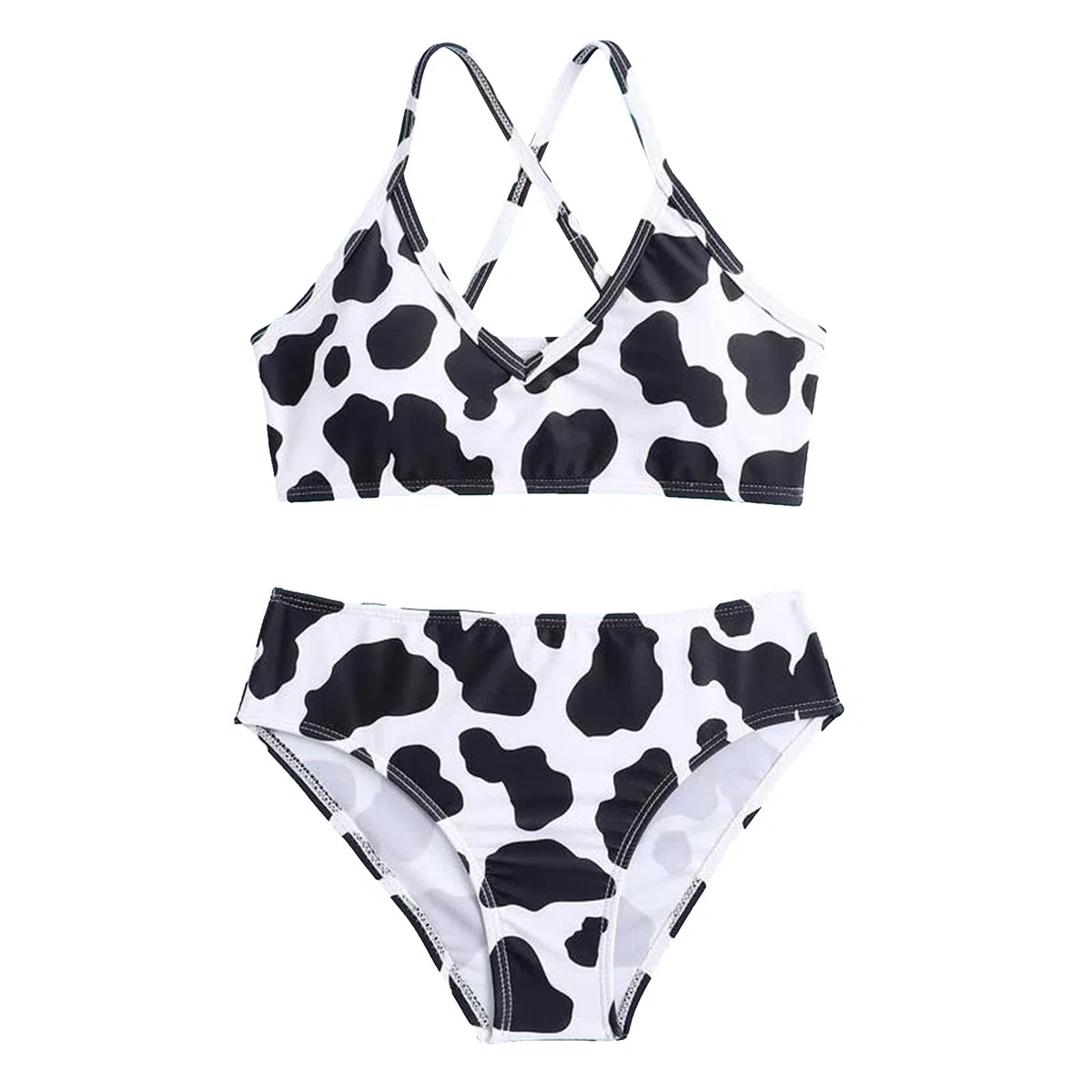 Generisch Traje de baño tankini para niñas con estampado floral de verano cruzado a través de la parte posterior lindo estampado niña vaca traje de baño de dos piezas
