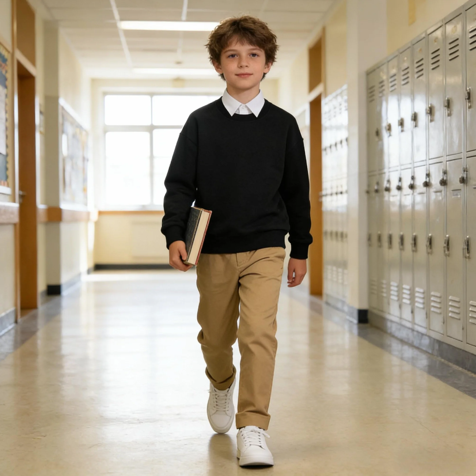 Sudadera Uniforme Escolar Manga Larga Cuello Redondo Pulóver para Niños y Niñas