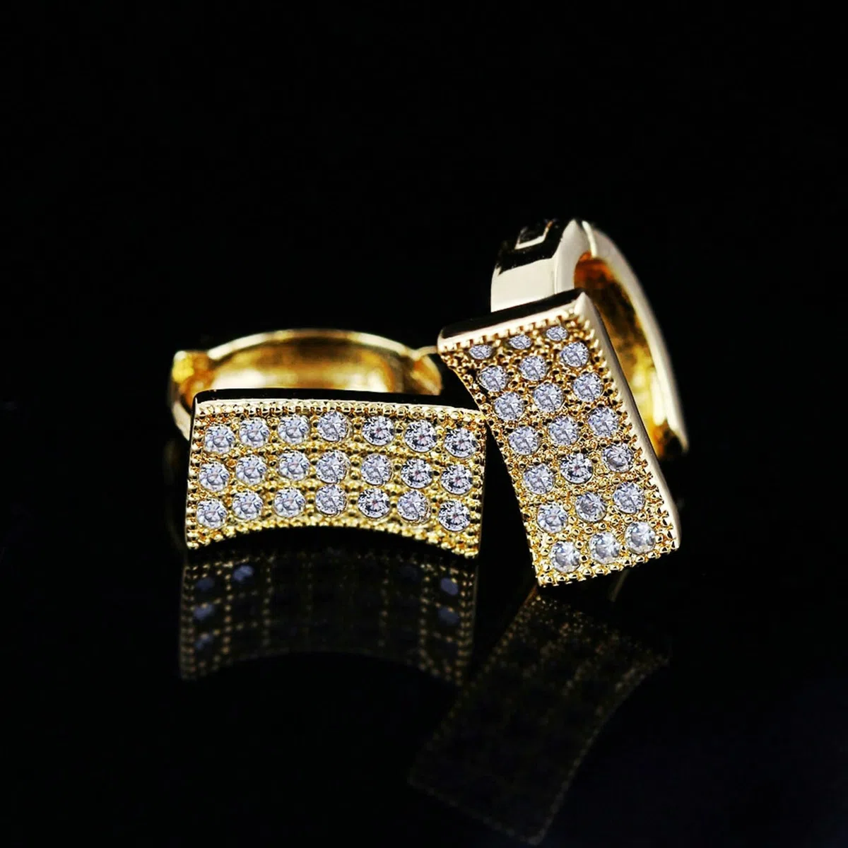 Pendientes de aro de oro 750, elegantes pendientes para mujer, diseño geométrico con moissanita, pendientes de cumpleaños para novia, oro amarillo