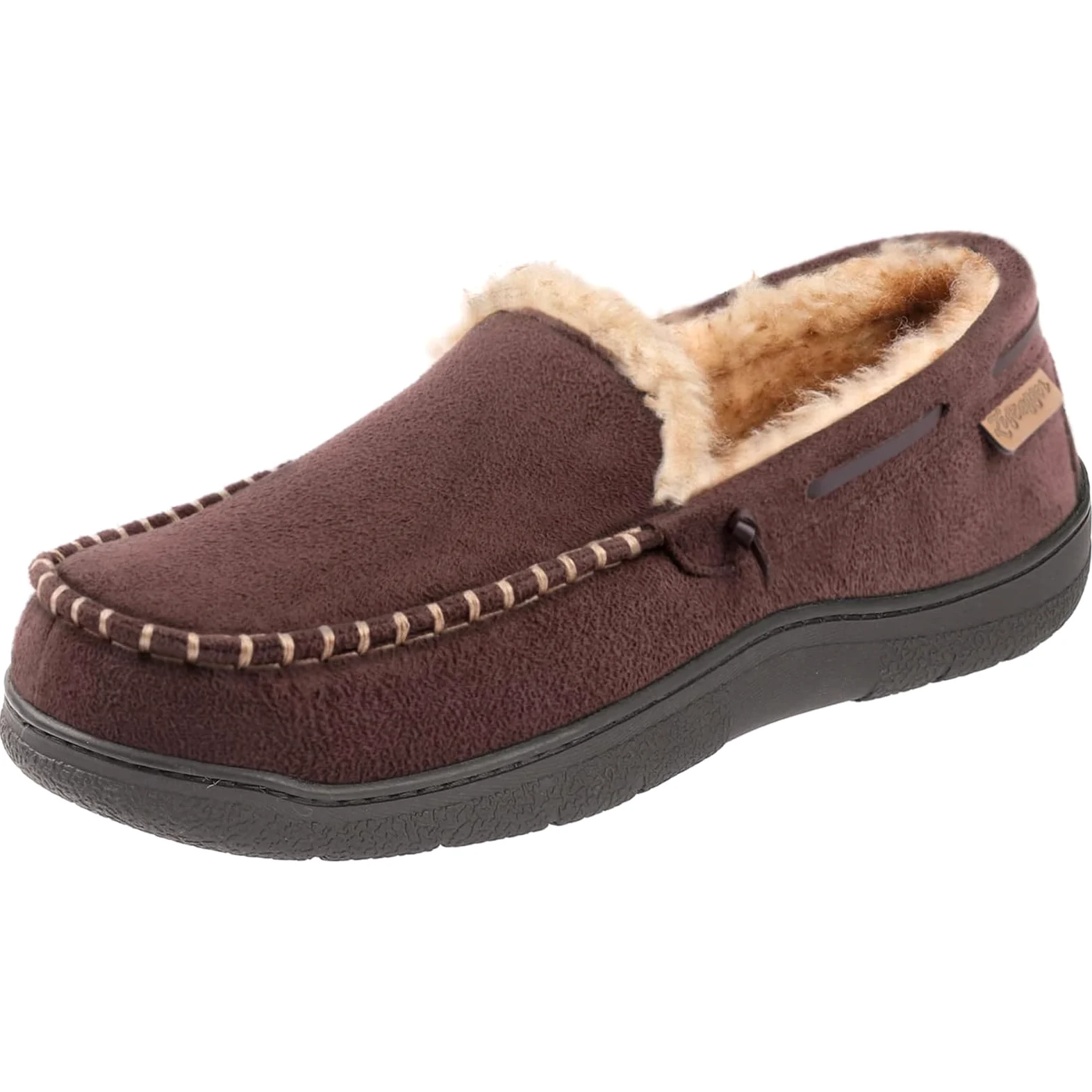Zigzagger Hombres Microsuede mocasín Zapatillas Memoria Espuma casa Zapatos, Marrón, 44 EU