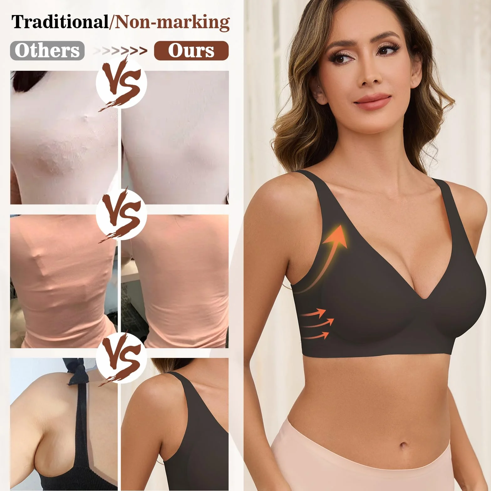 Nadeer Sujetador sin Aros Mujer Bralette sin Costuras Push Up Cuello V